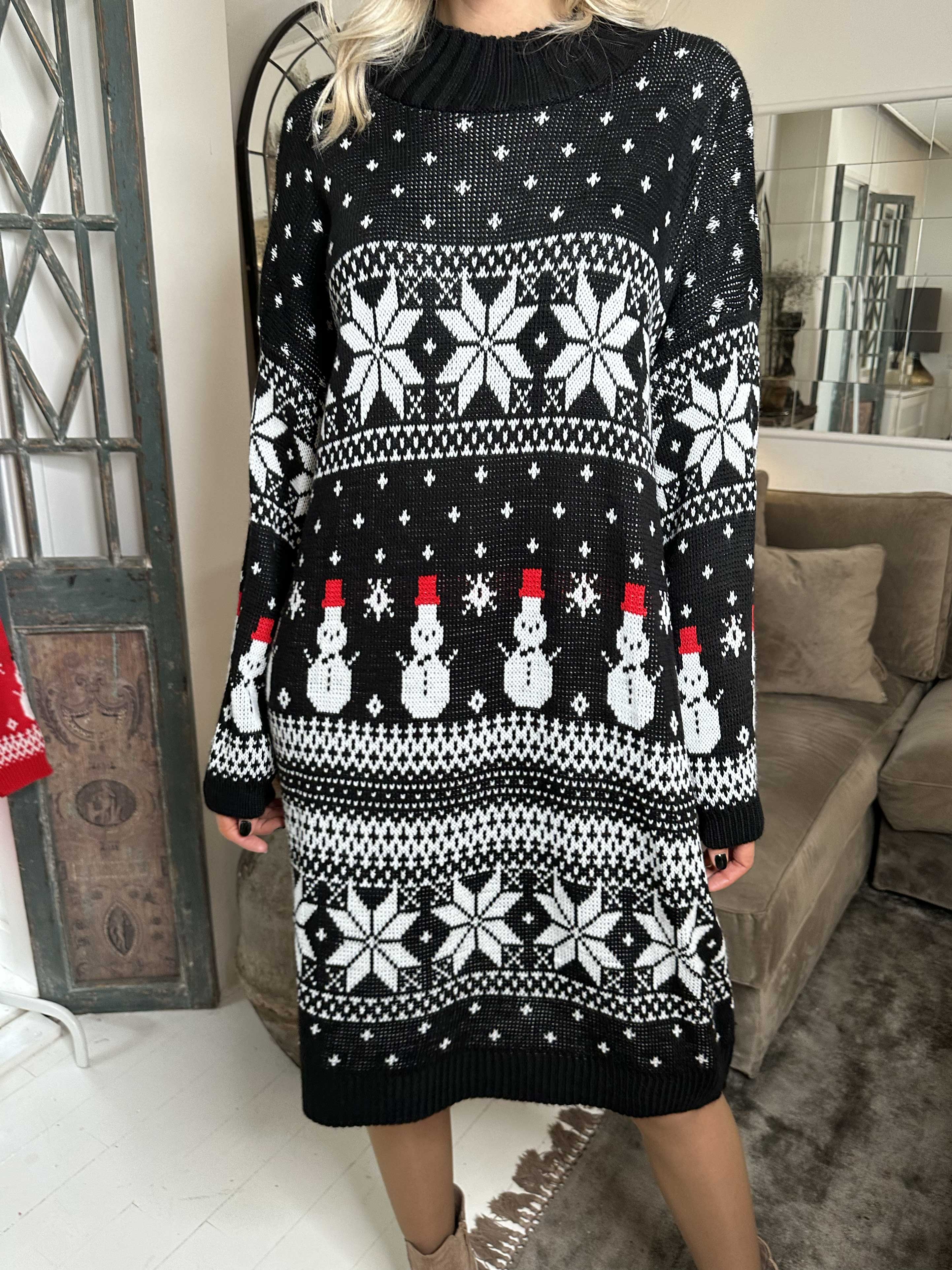 Snowman - Stickad julklänning med snögubbar och snöflingor