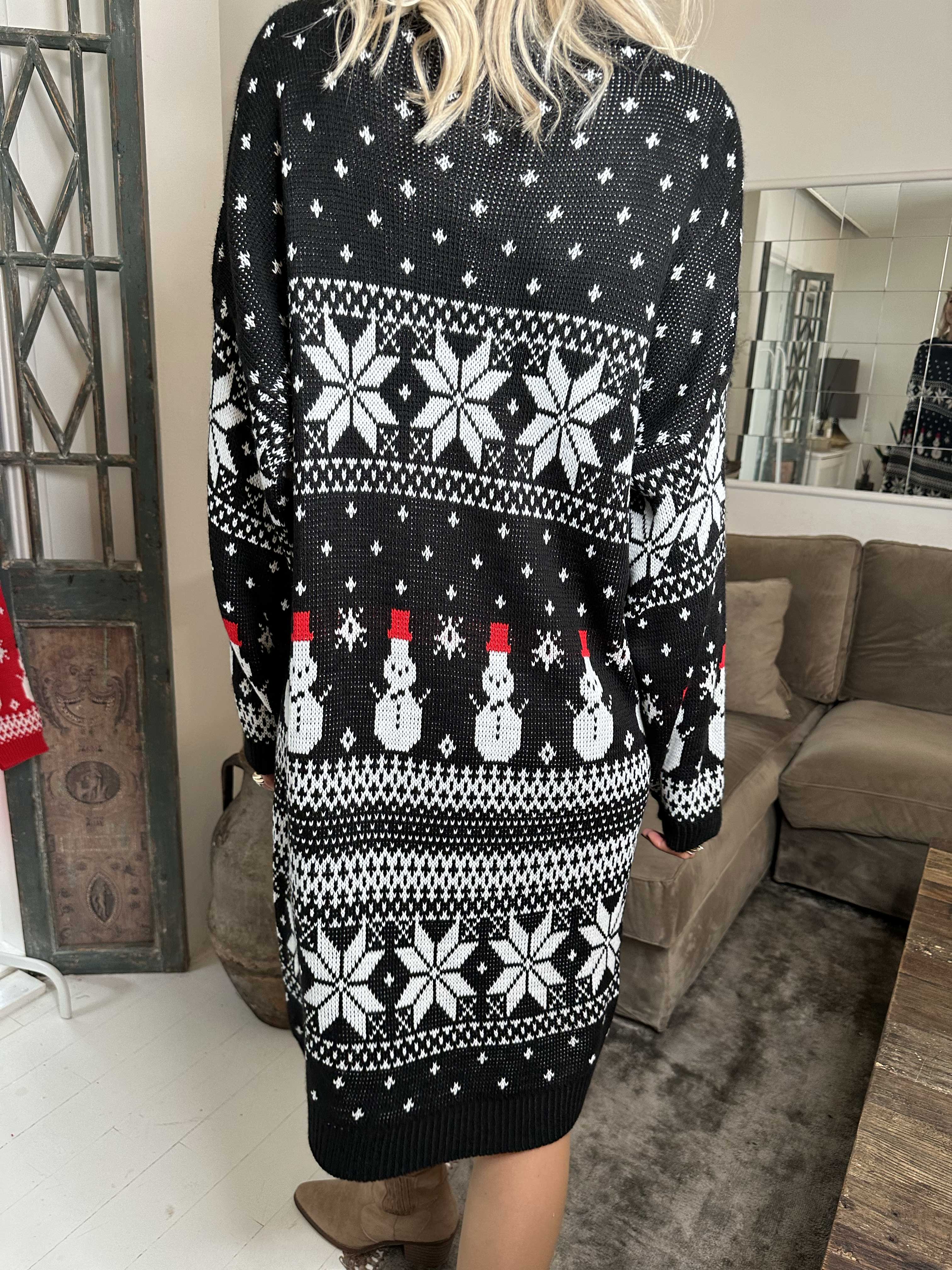 Snowman - Stickad julklänning med snögubbar och snöflingor