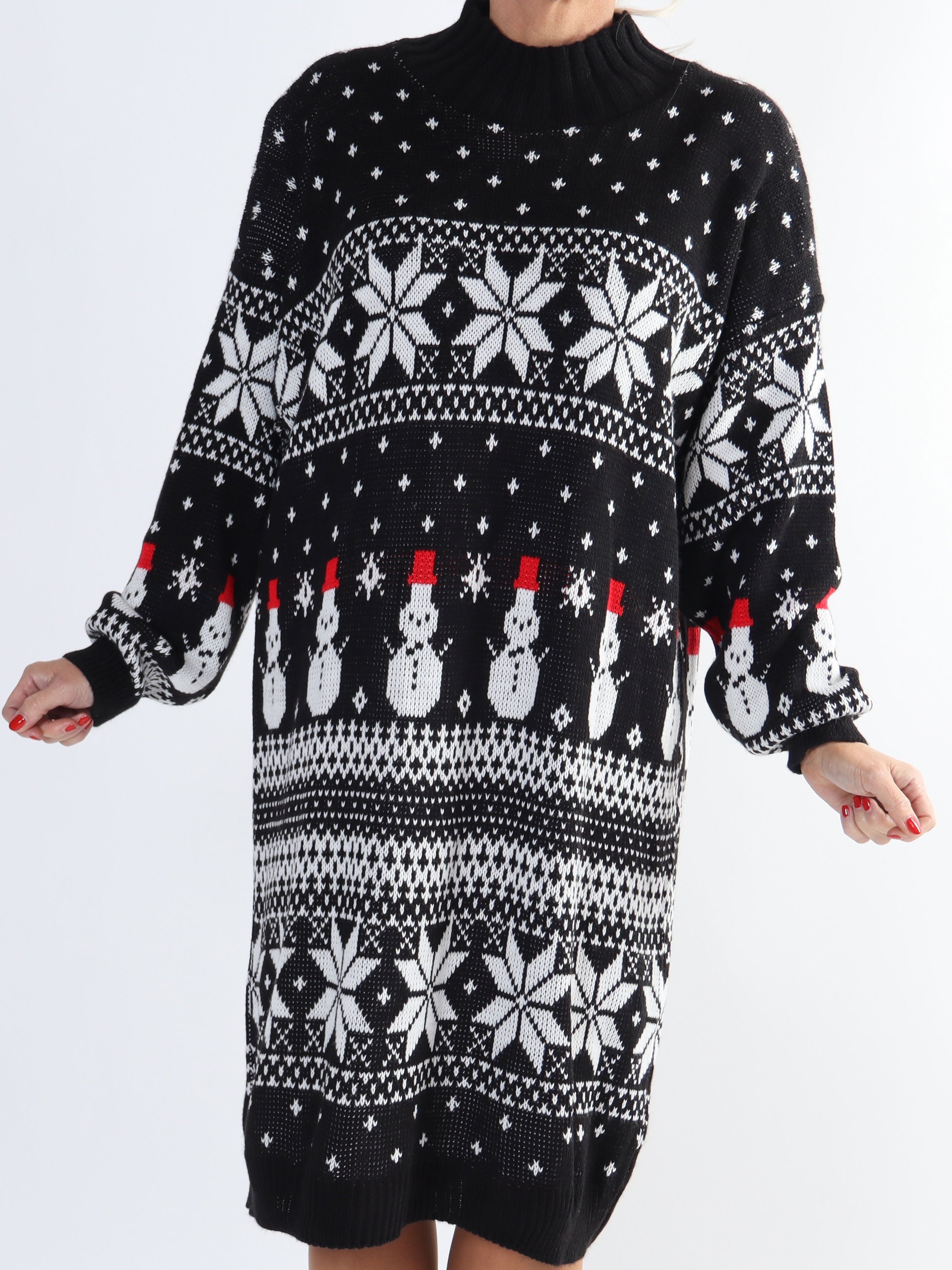 Snowman - Stickad julklänning i plus size med snögubbar och snöflingor