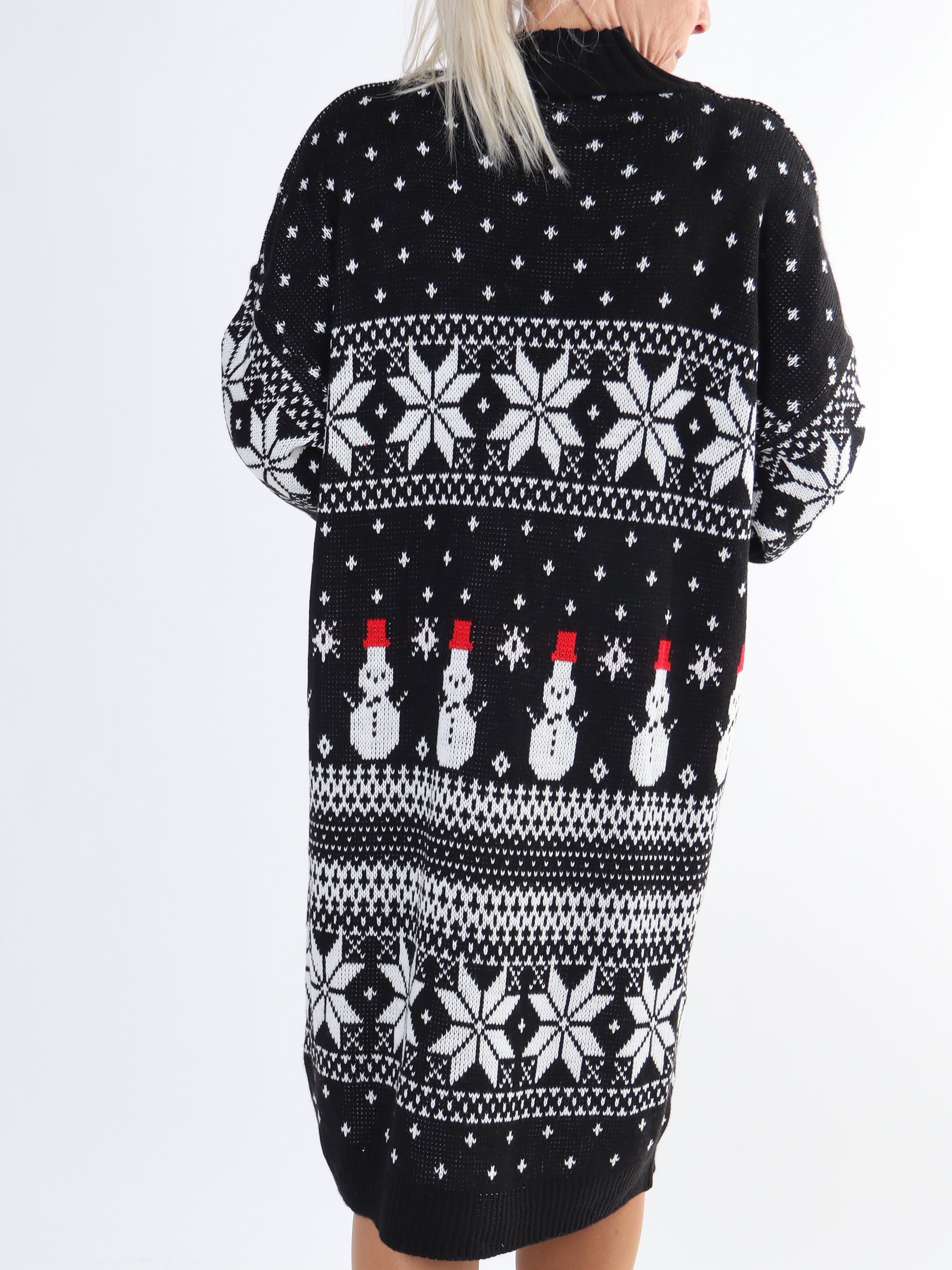 Snowman - Stickad julklänning i plus size med snögubbar och snöflingor