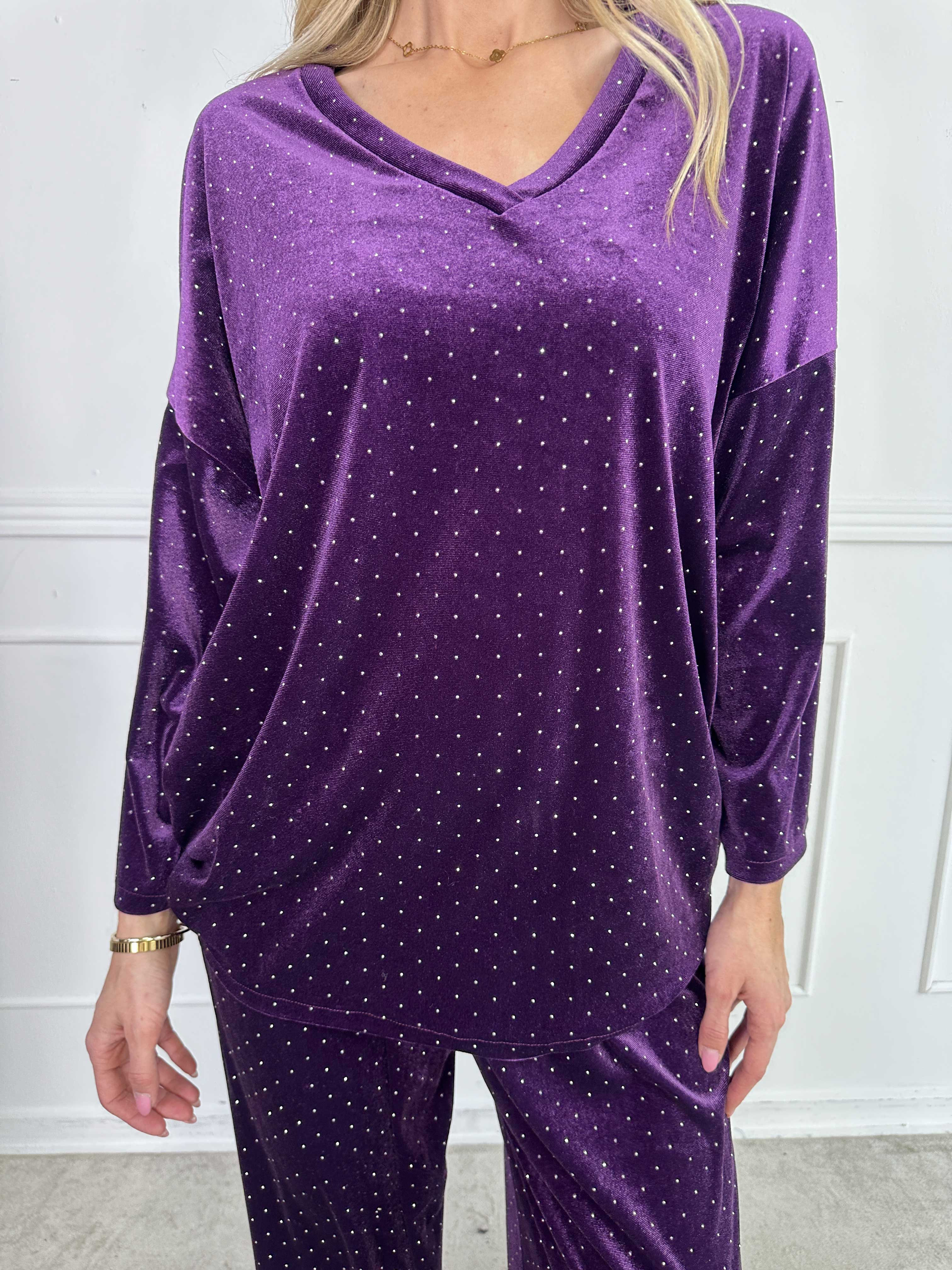 Sparkling - Blødt velour sæt med skinnede sten