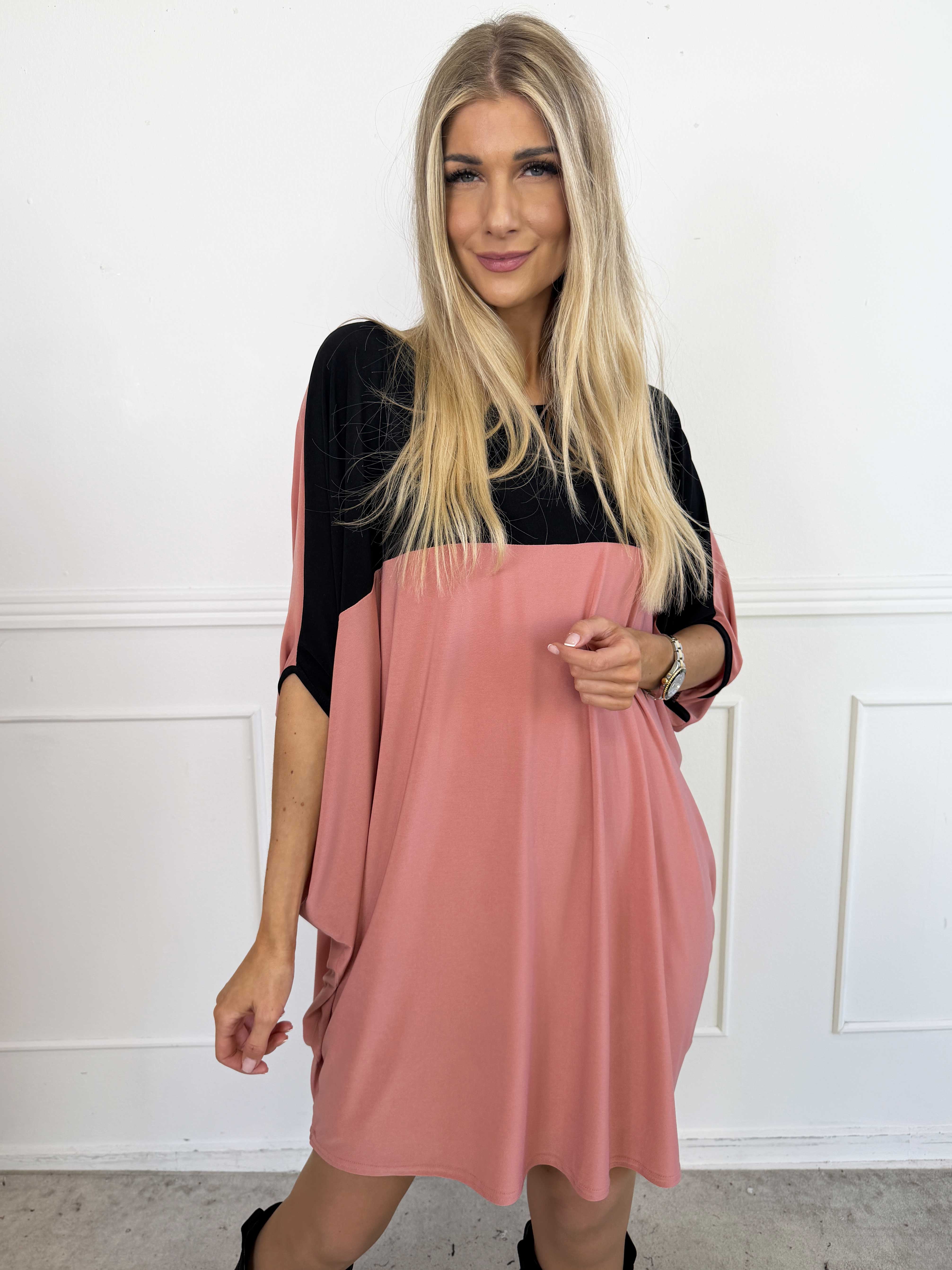 Spencer - Tvåfärgad stretchig tunikaklänning med fladdermusärmar