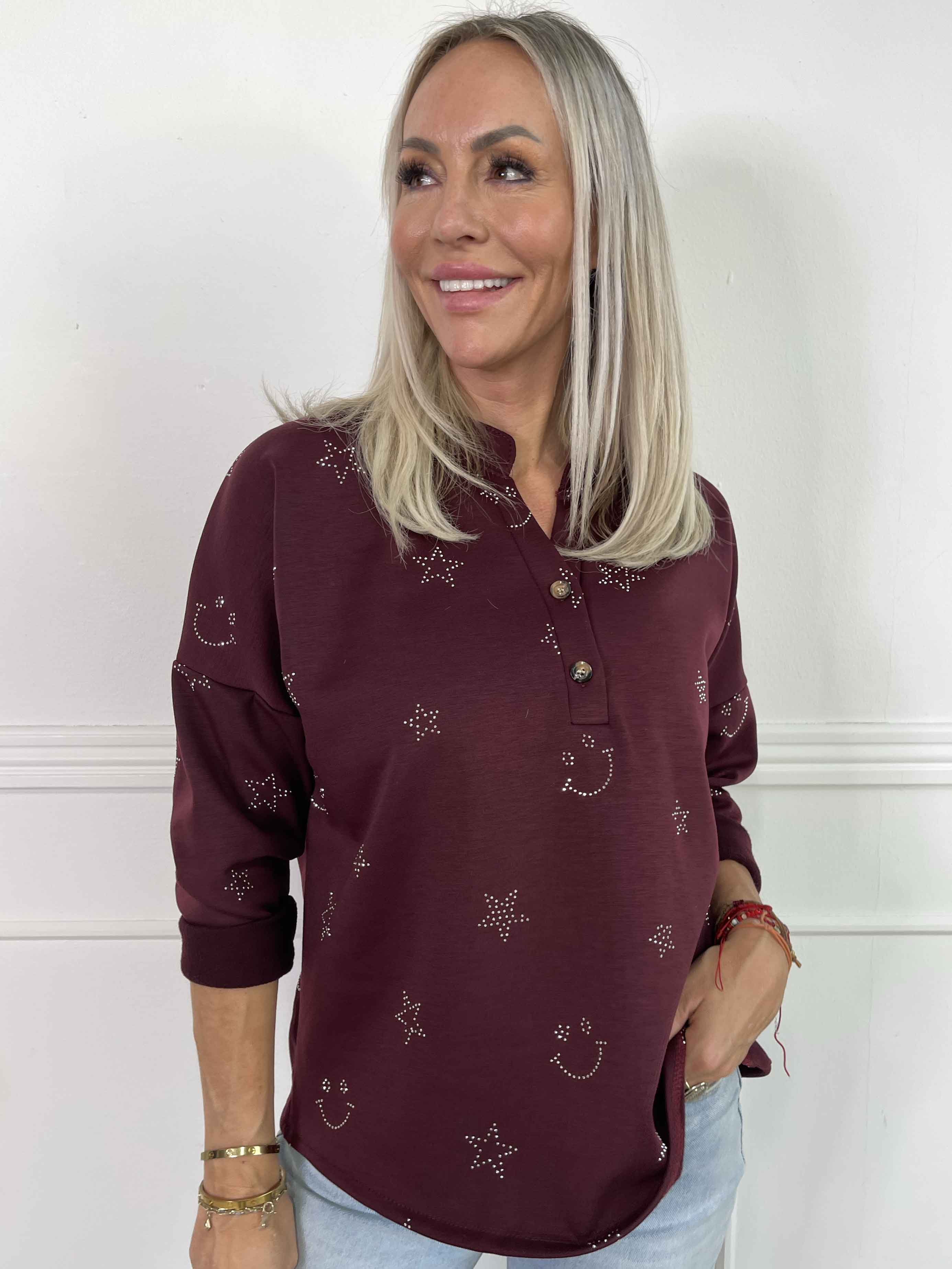 Star - Mjuk skjorta med smiley och strassstjärnor