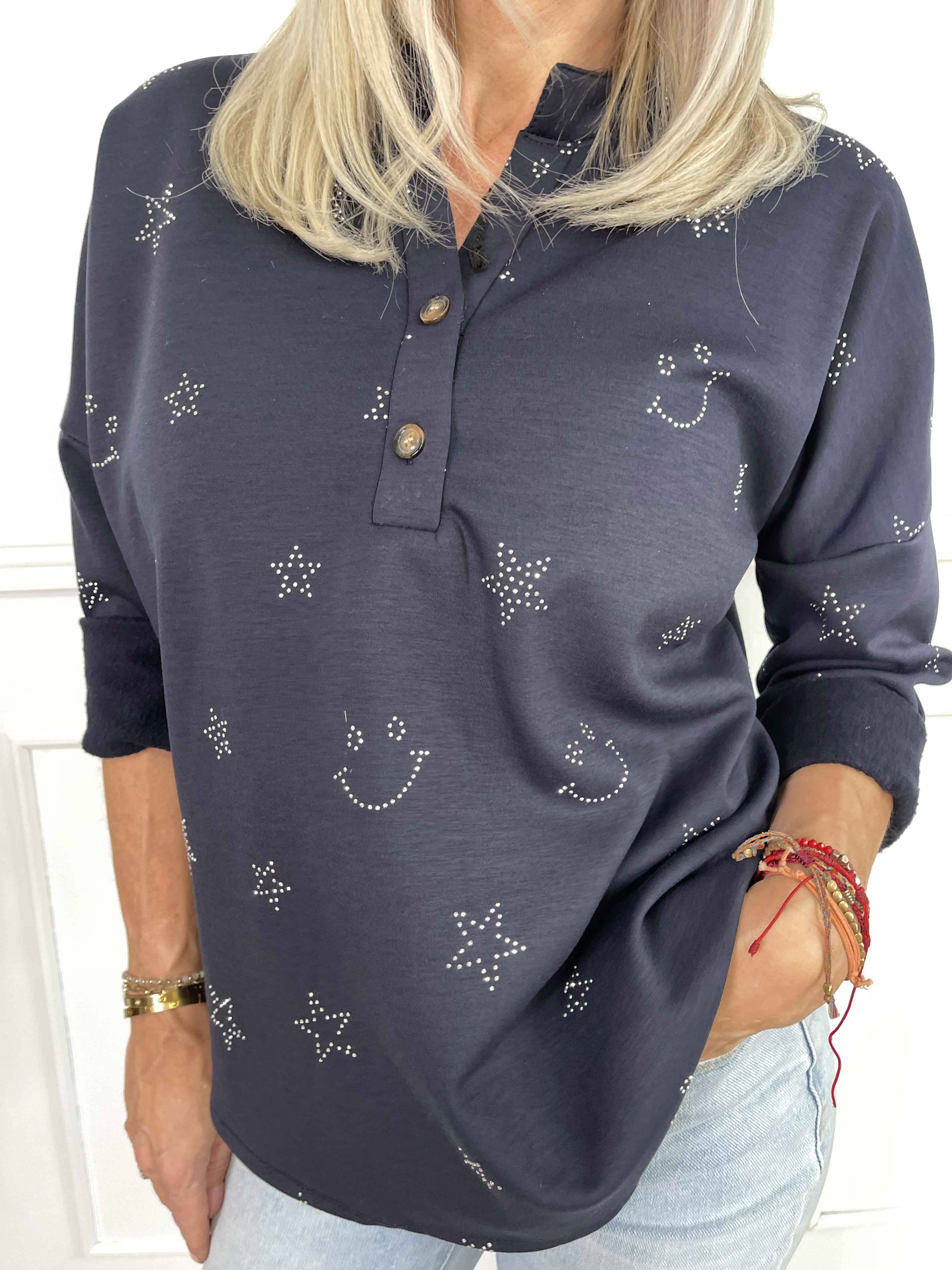 Star - Mjuk skjorta med smiley och strassstjärnor