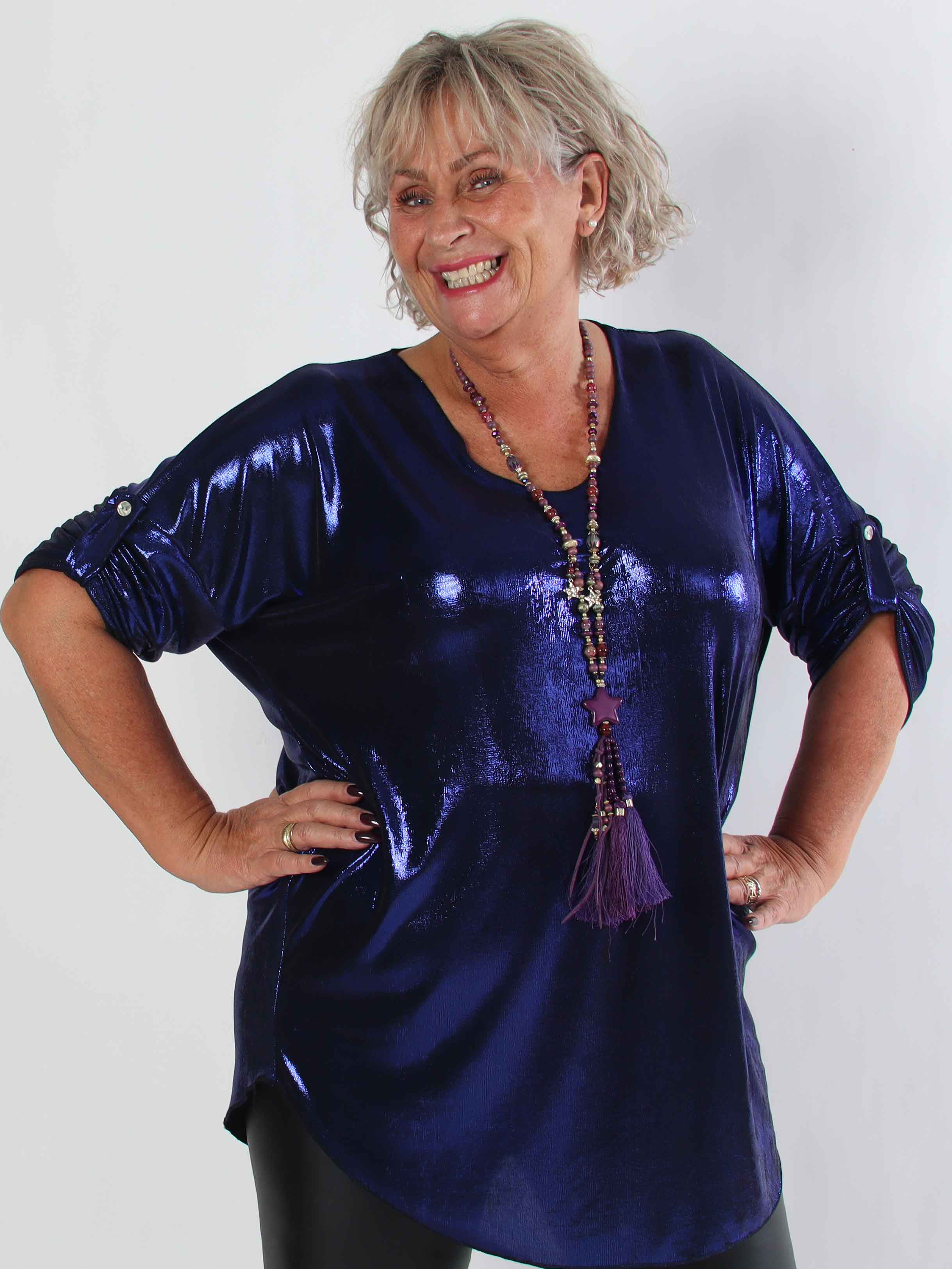 Subira - Glansig plus size tunika med v-ringning