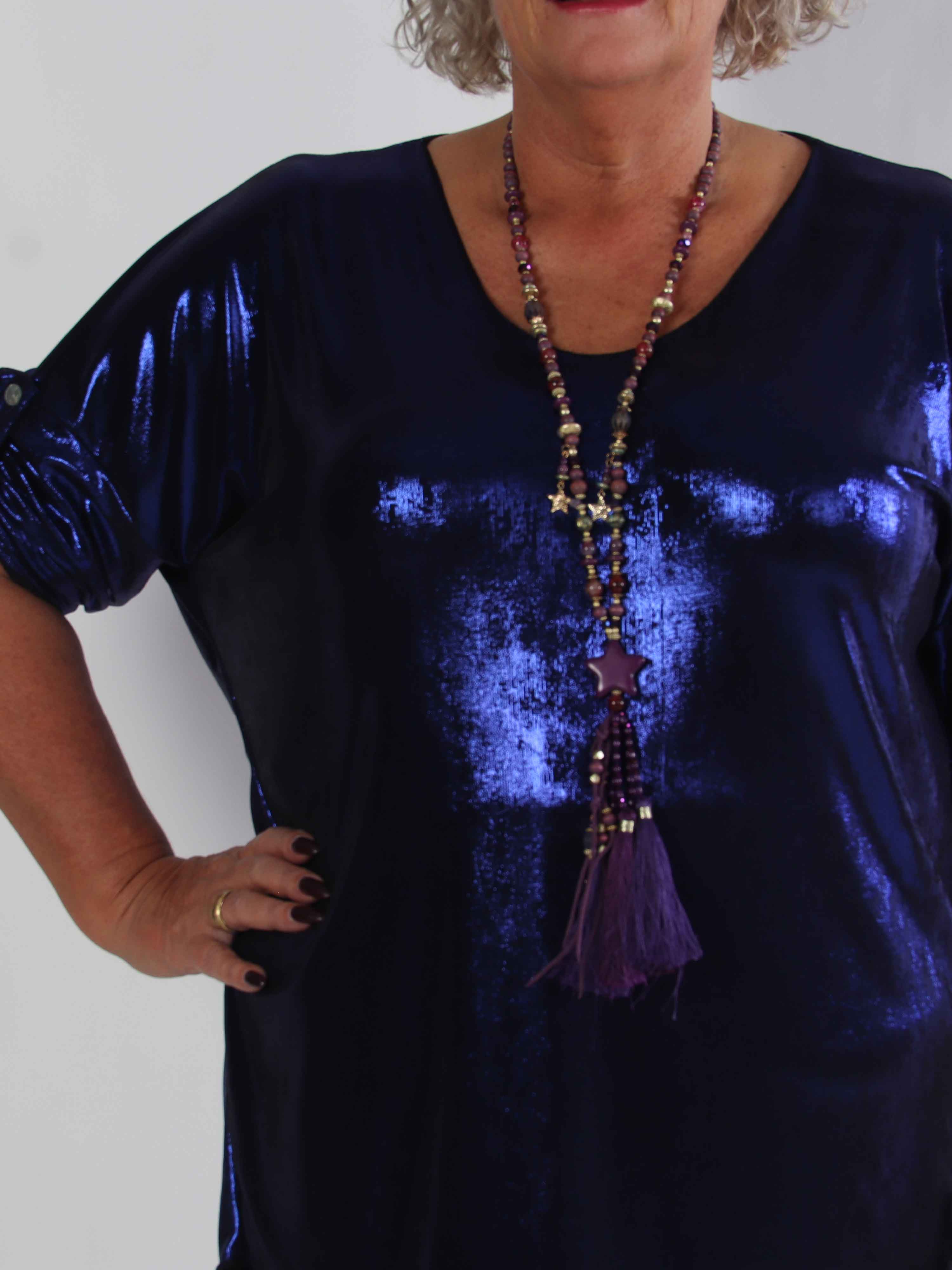 Subira - Glansig plus size tunika med v-ringning