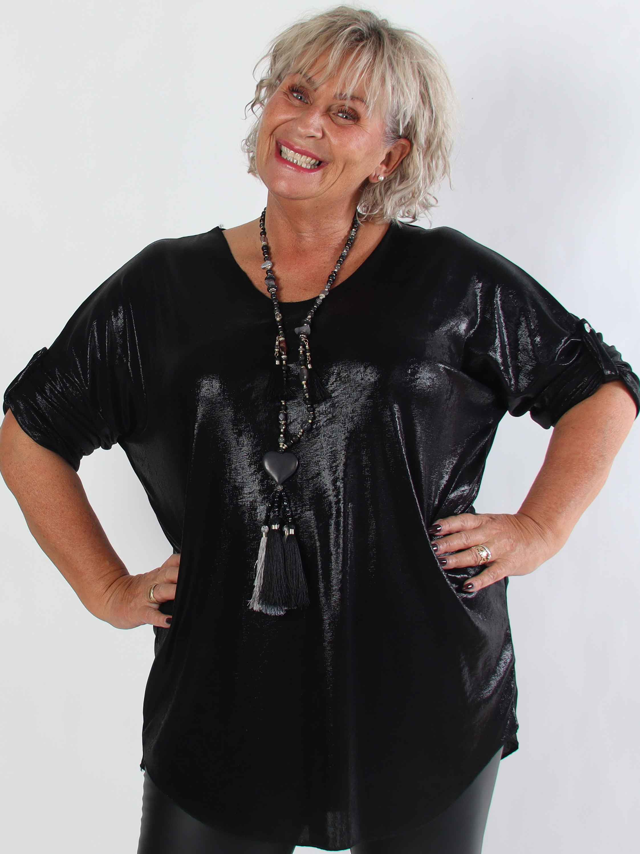 Subira - Glansig plus size tunika med v-ringning