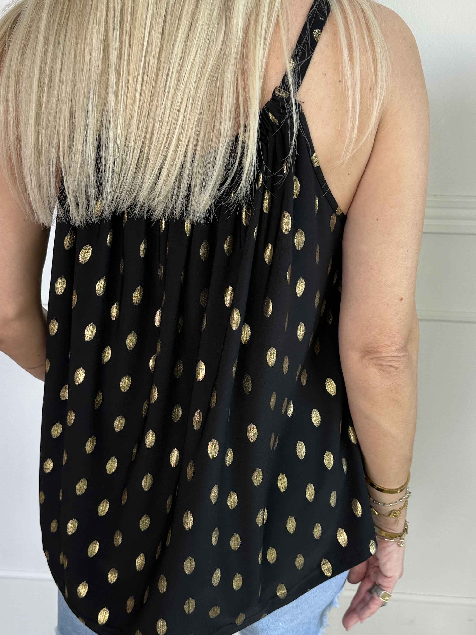 Sunlove Dot Top - Topp med elastiskt band och guldprickar