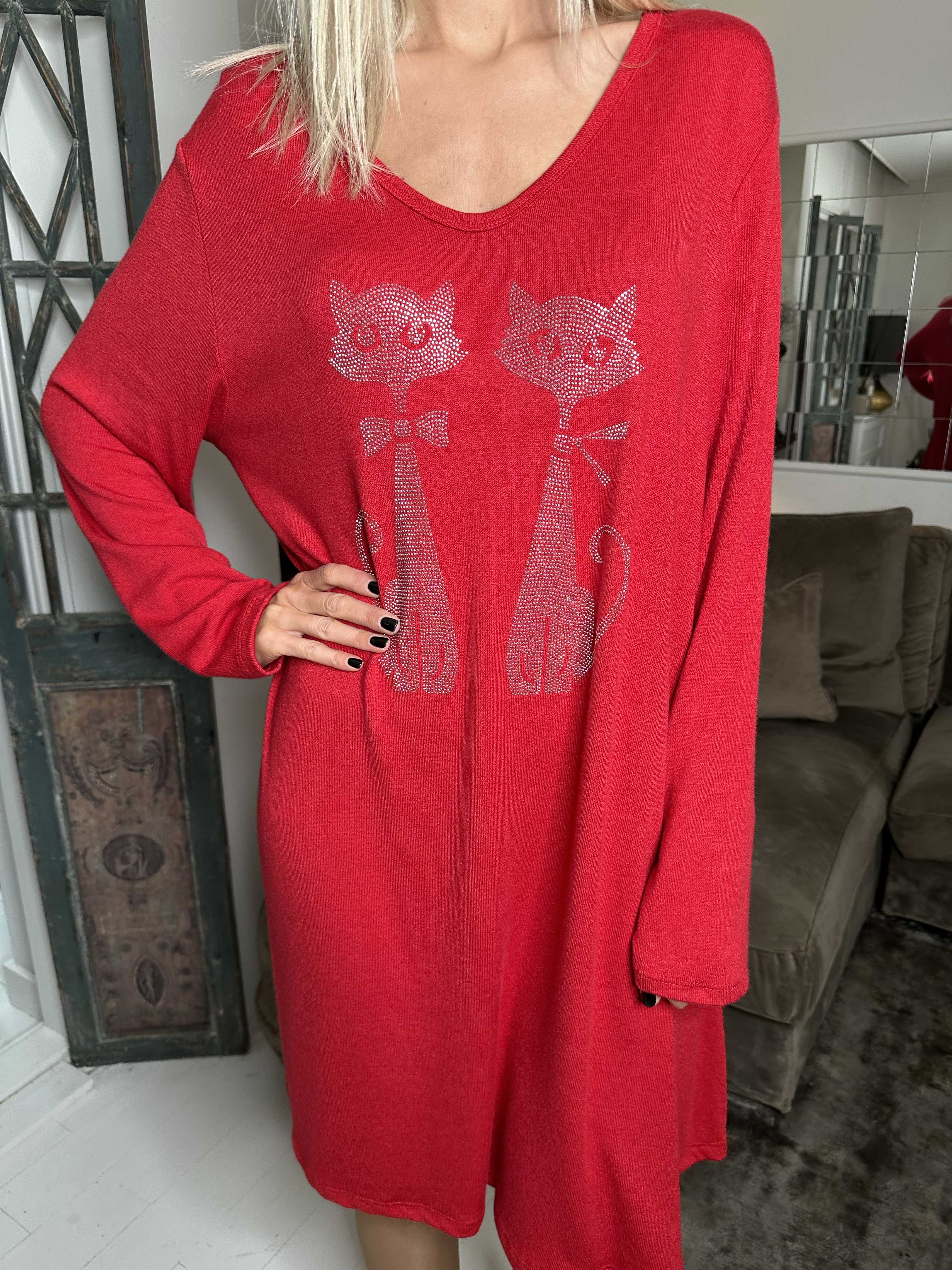 Talia - Klänning i mjuk viskos med kattmotiv