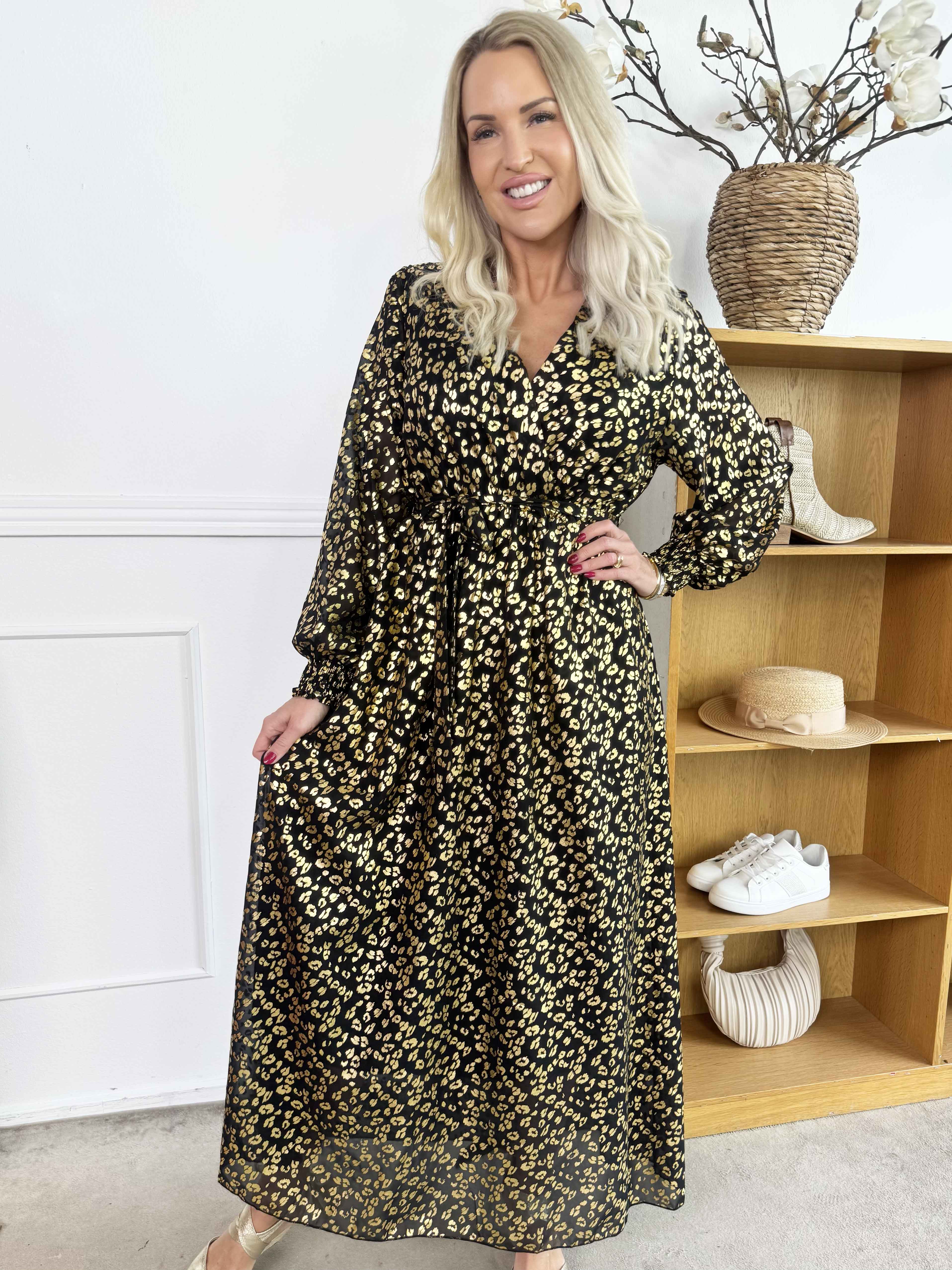 Tamas - Långklänning med leopardmönster i guld