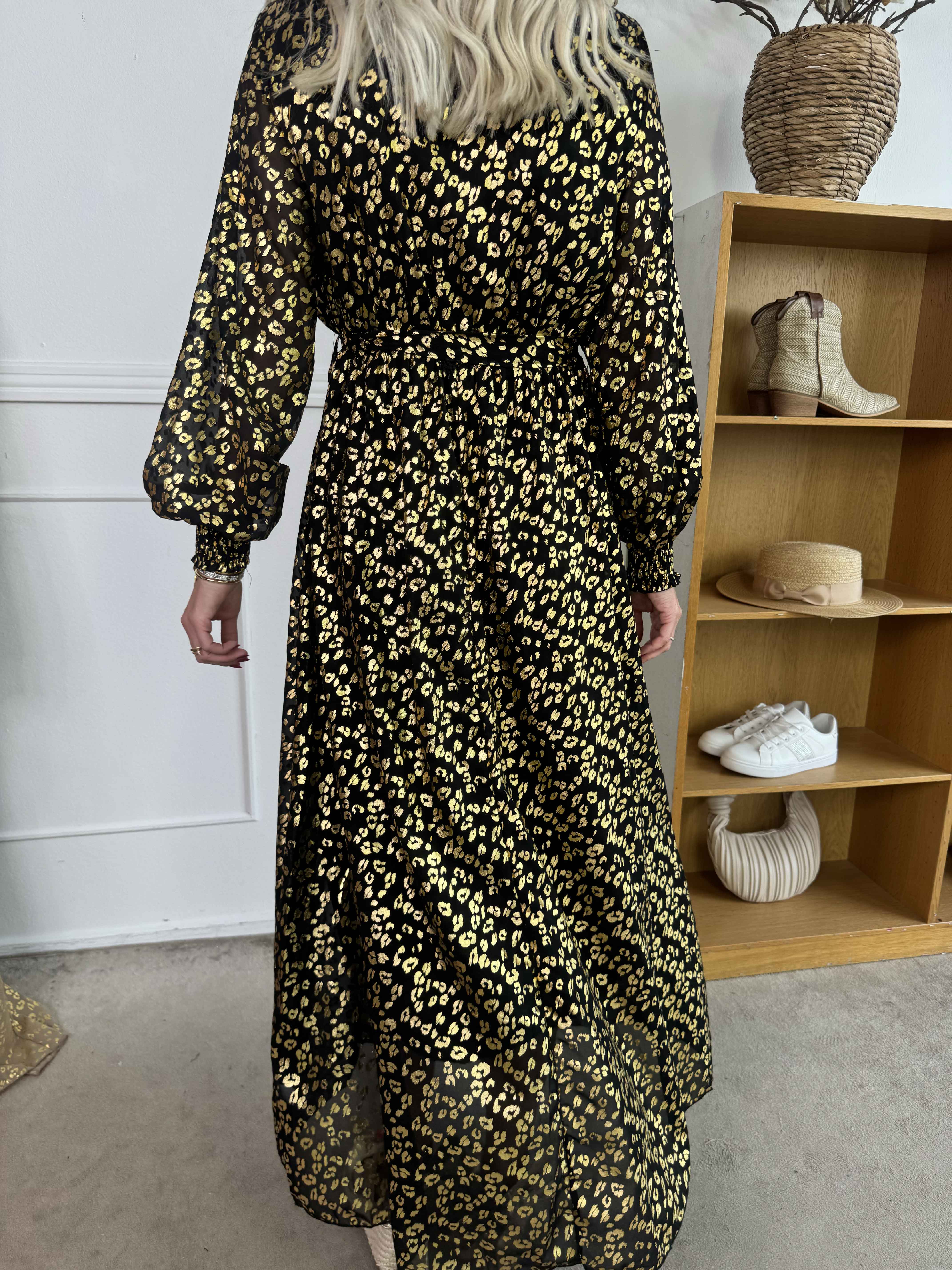 Tamas - Långklänning med leopardmönster i guld