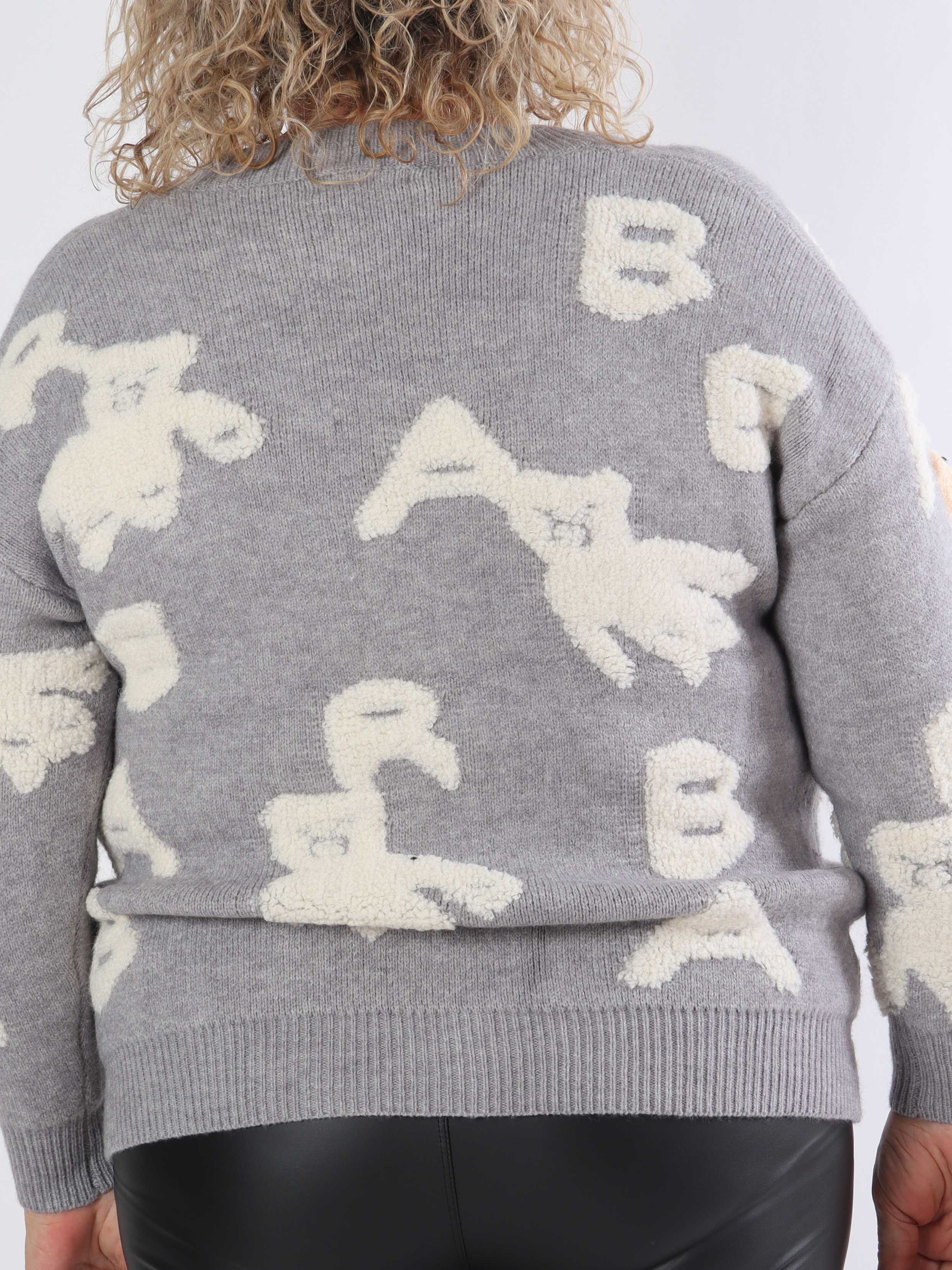 Teddy - Söt stickad cardigan i plus size med teddybjörnar