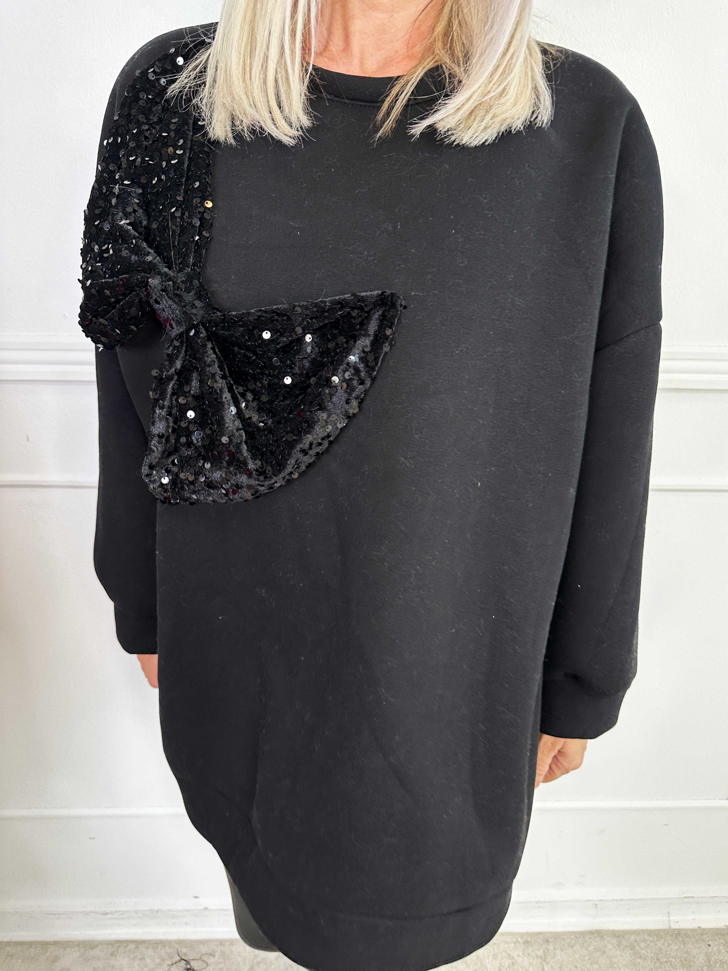 Thalassa - Oversized sweatshirt i bomuld med stor velour sløjfe