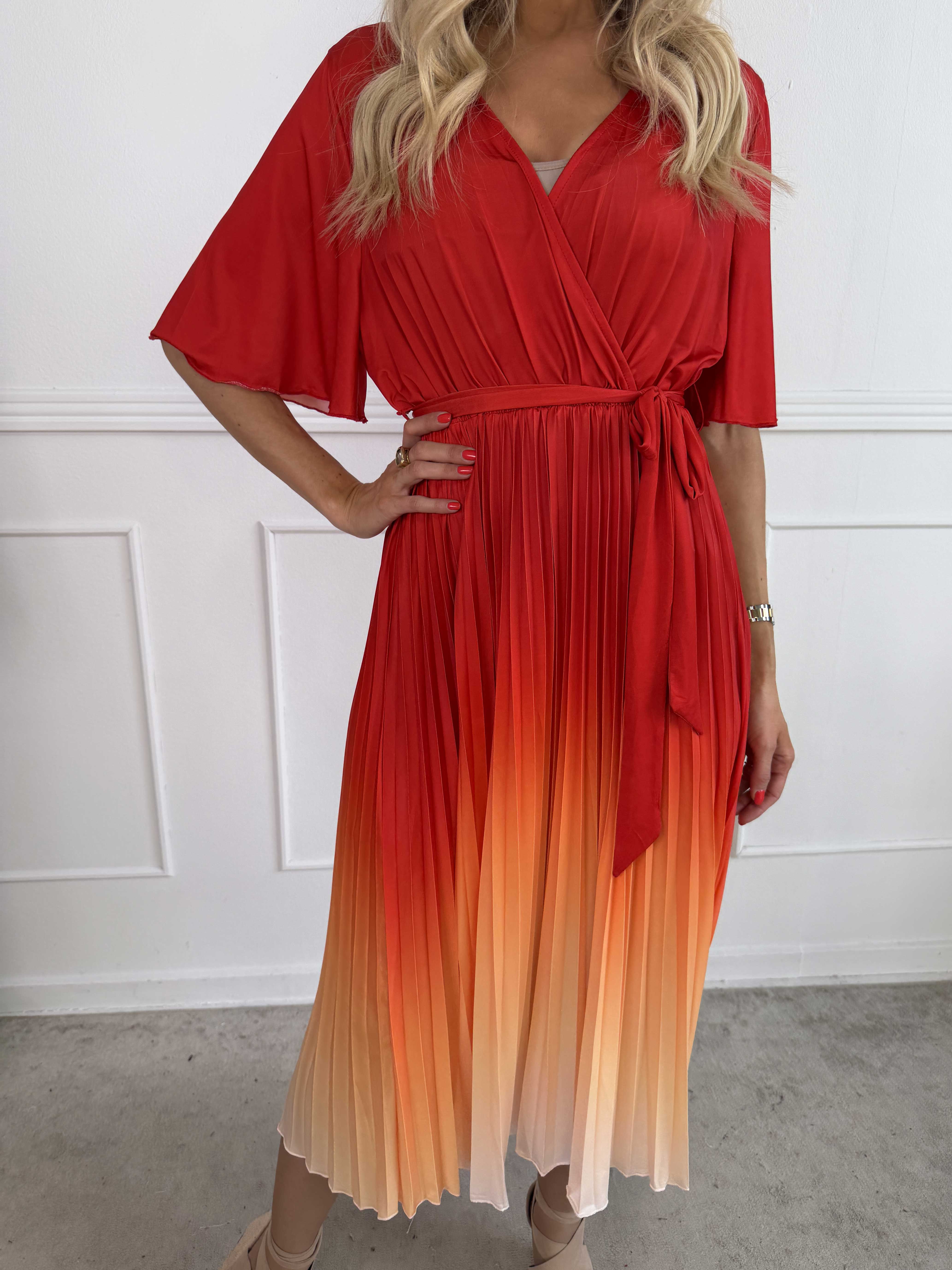 Toledo Fade - Fin elastisk flerfarvet kjole med plisseret skørt