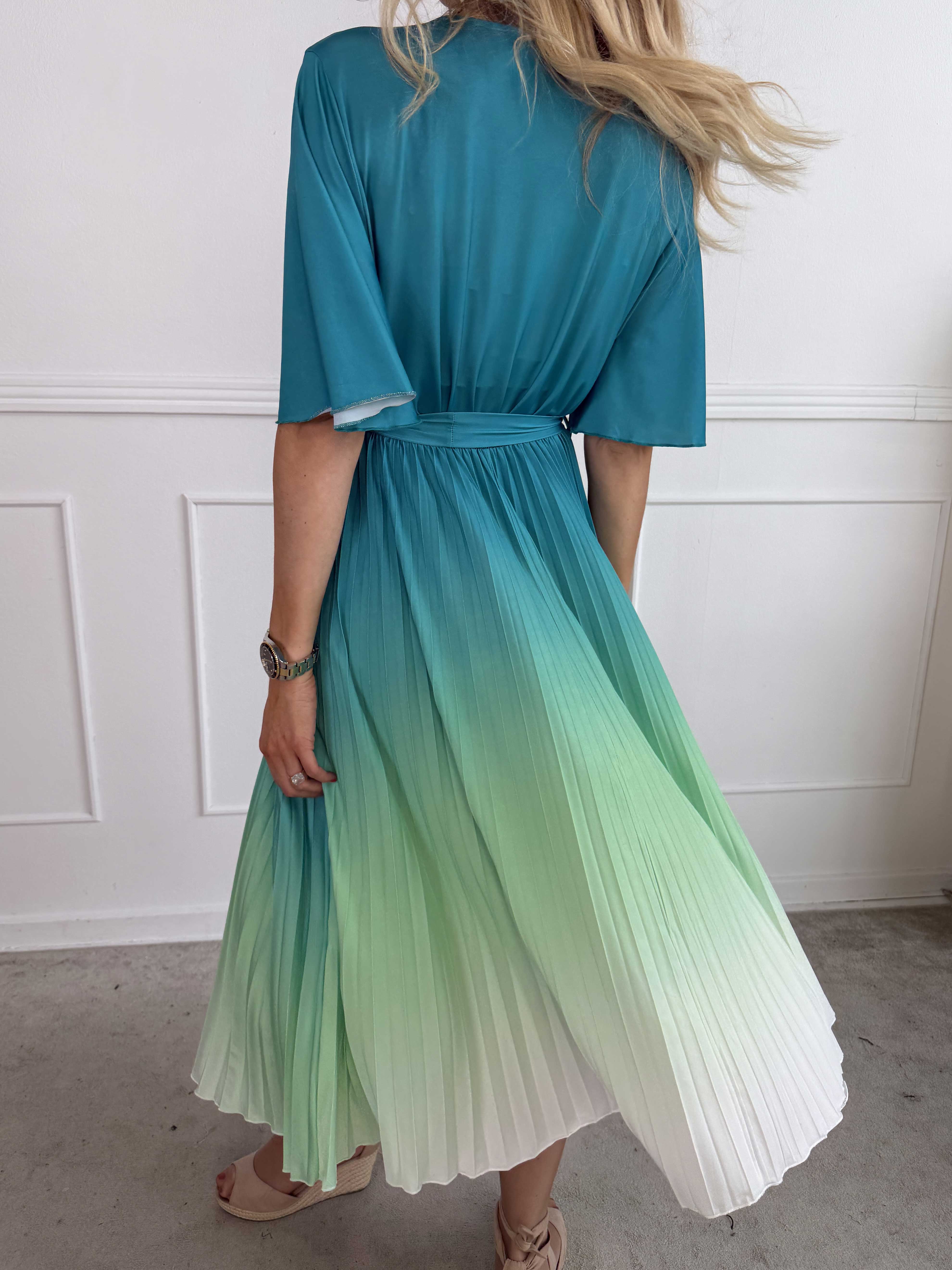 Toledo Fade - Fin elastisk flerfarvet kjole med plisseret skørt