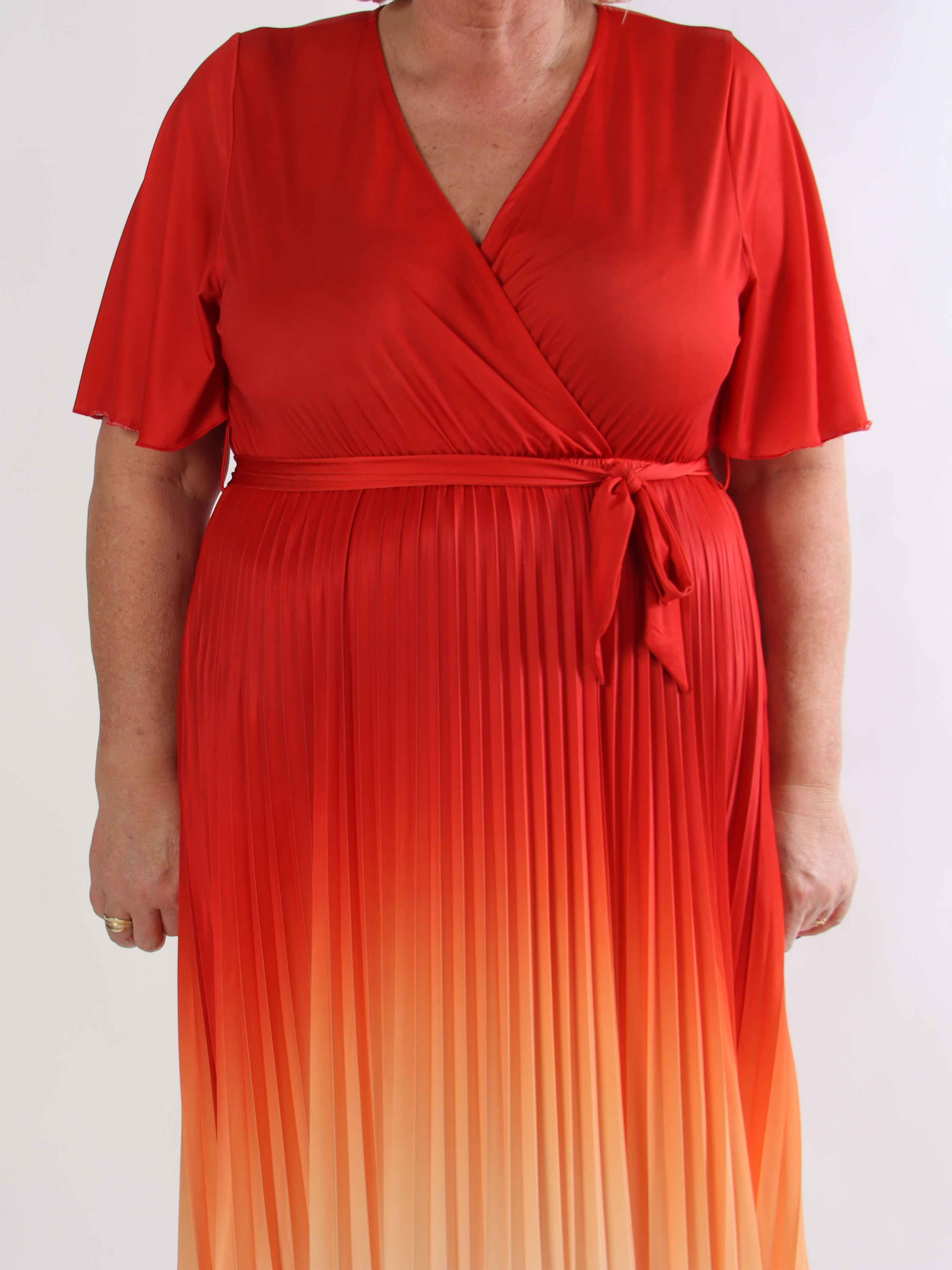 Toledo Fade - Fin plus size flerfarvet kjole med plisseret skørt