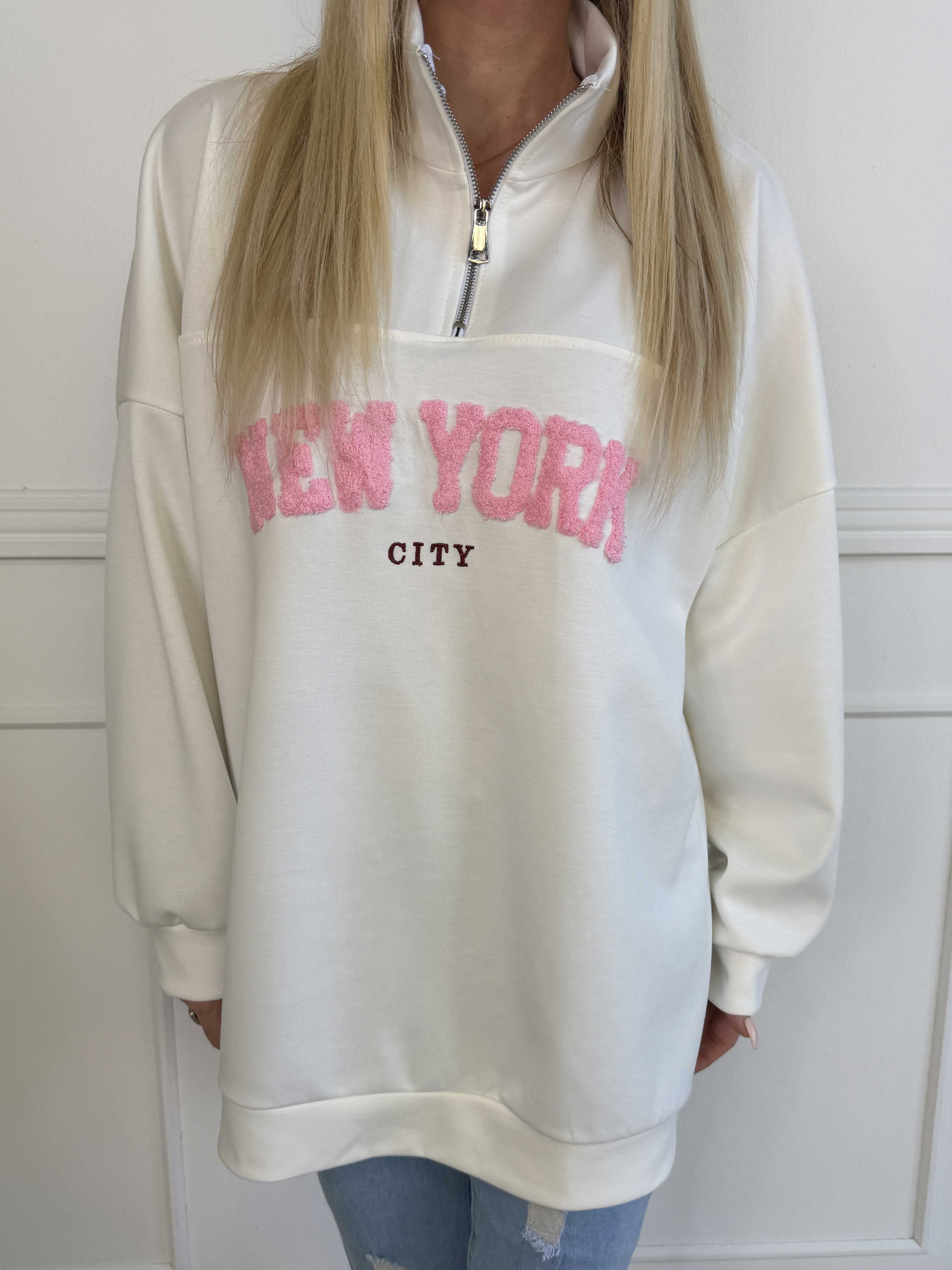 Tracy - Sweatshirt med lynlås og NEW YORK detalje