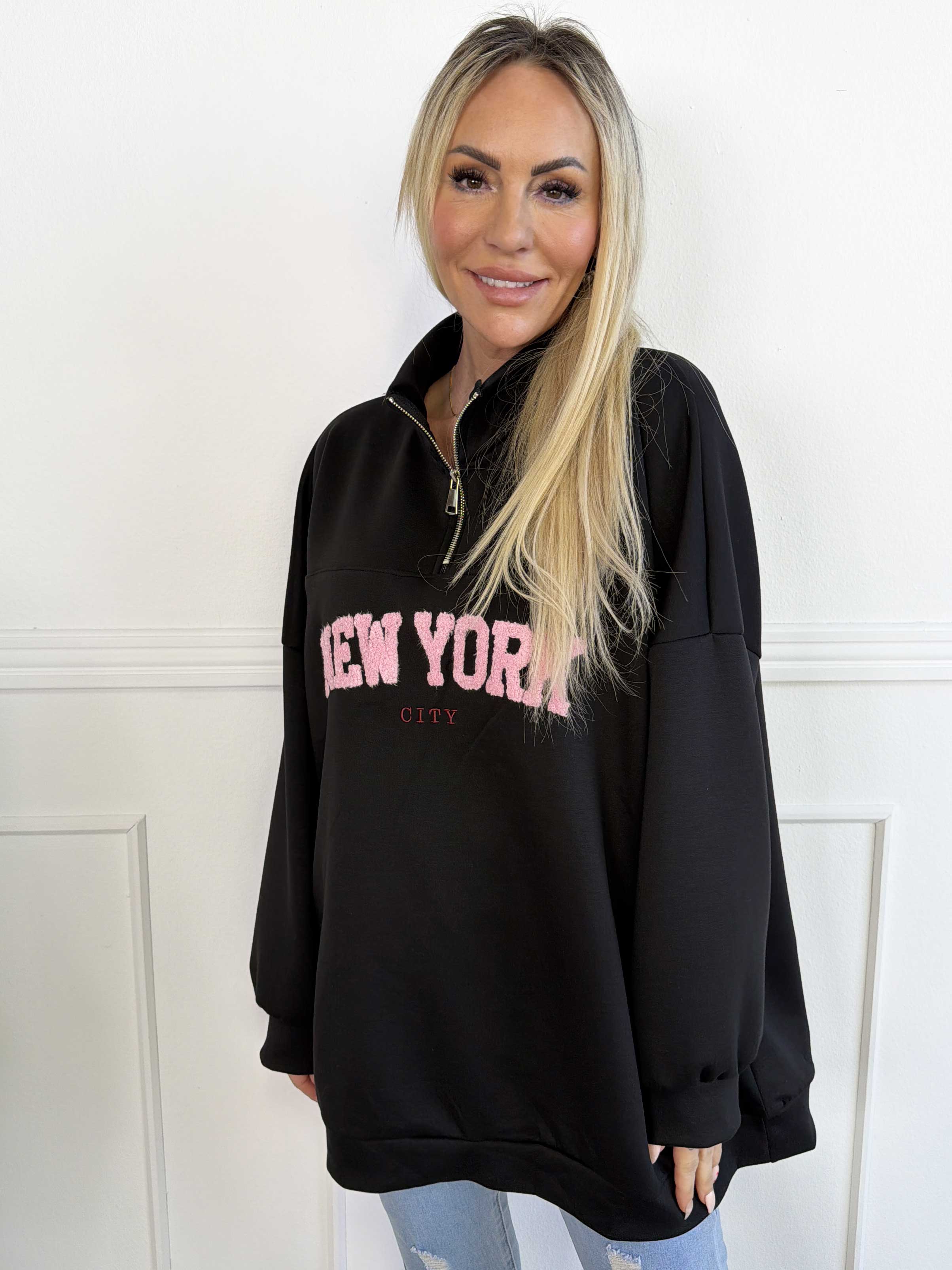 Tracy - Sweatshirt med lynlås og NEW YORK detalje