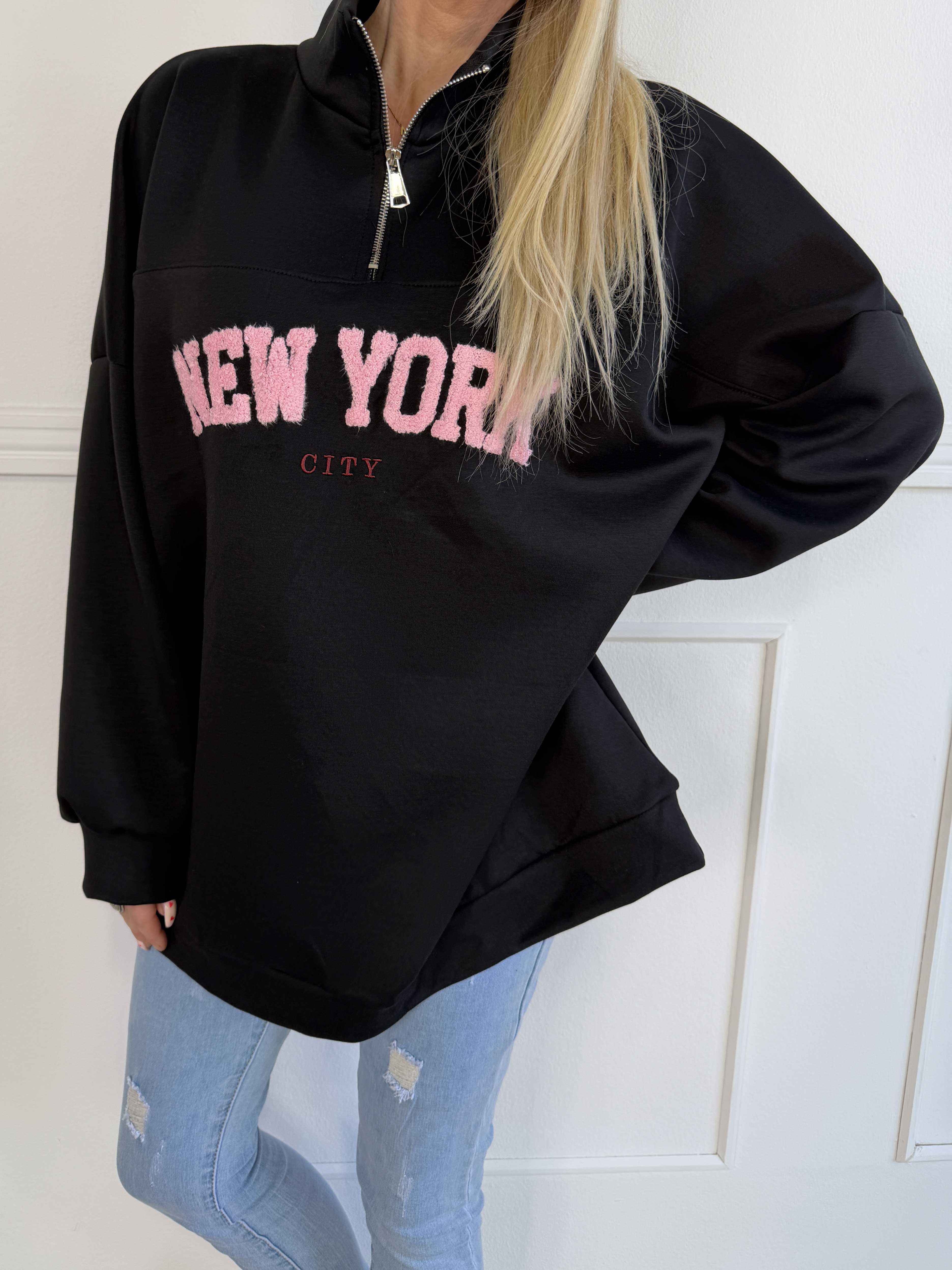 Tracy - Sweatshirt med lynlås og NEW YORK detalje