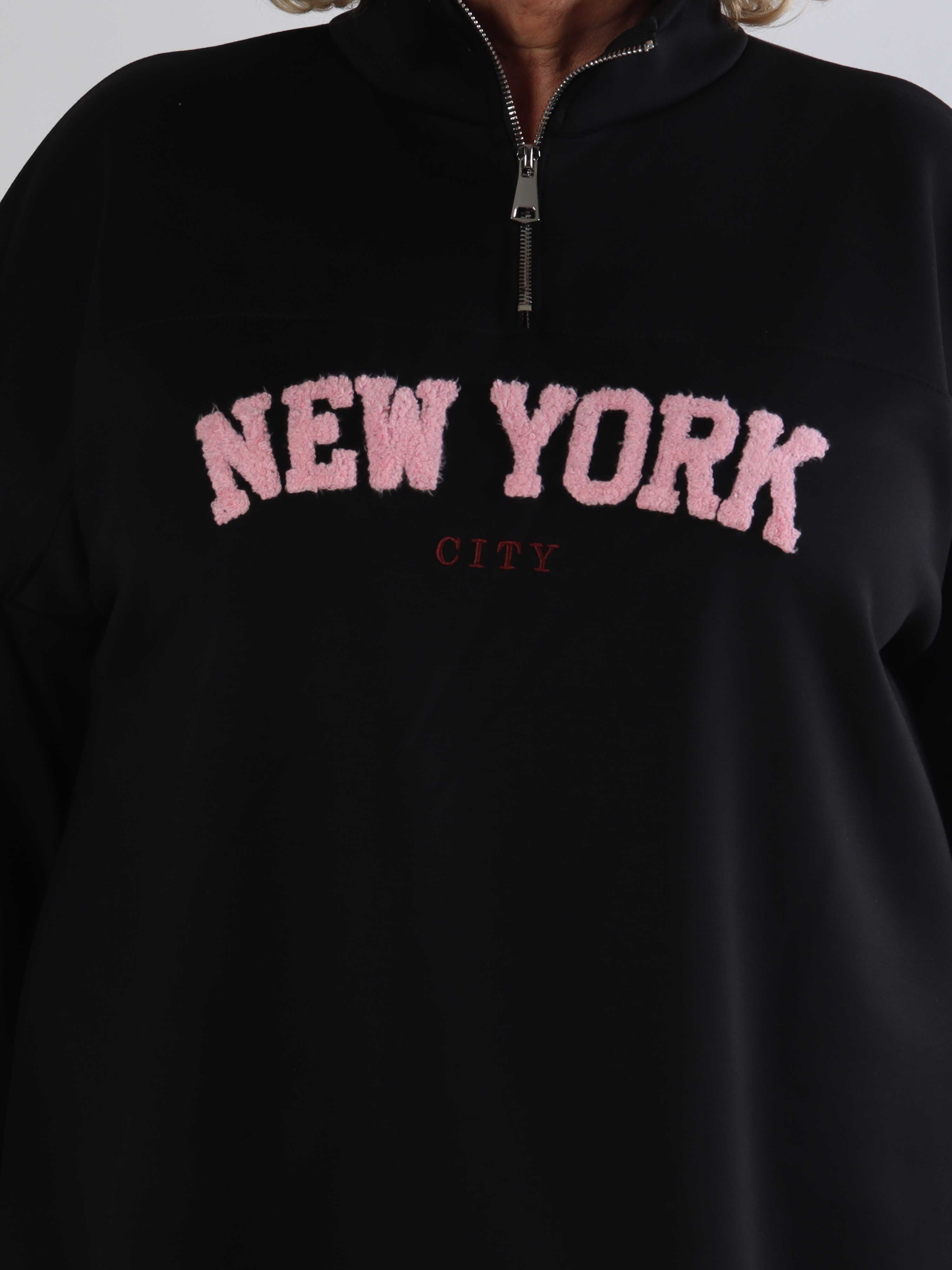 Tracy - Plus size s weatshirt med lynlås og NEW YORK detalje