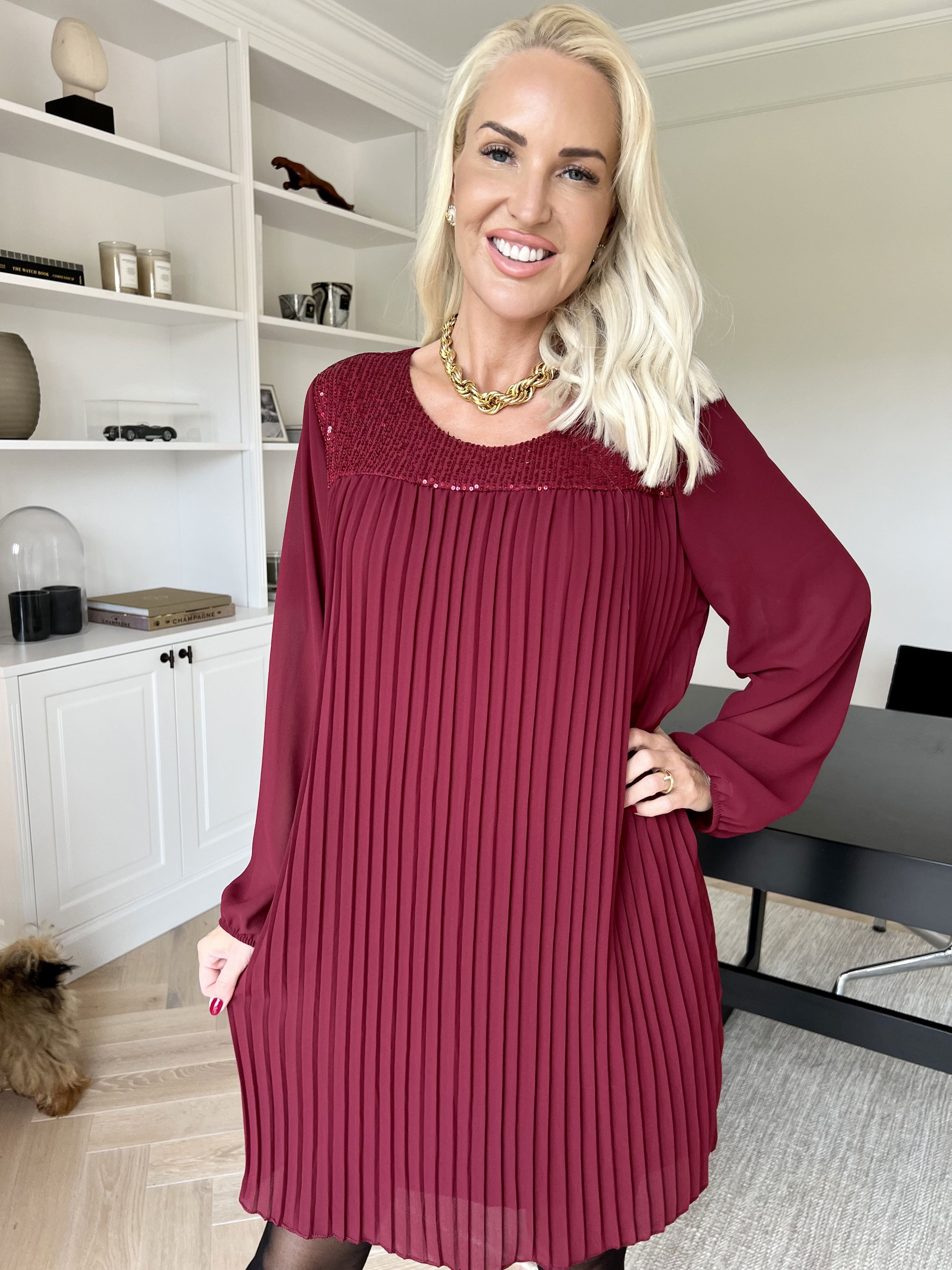 Ulrica - Söt plisserad tunikaklänning med paljetter