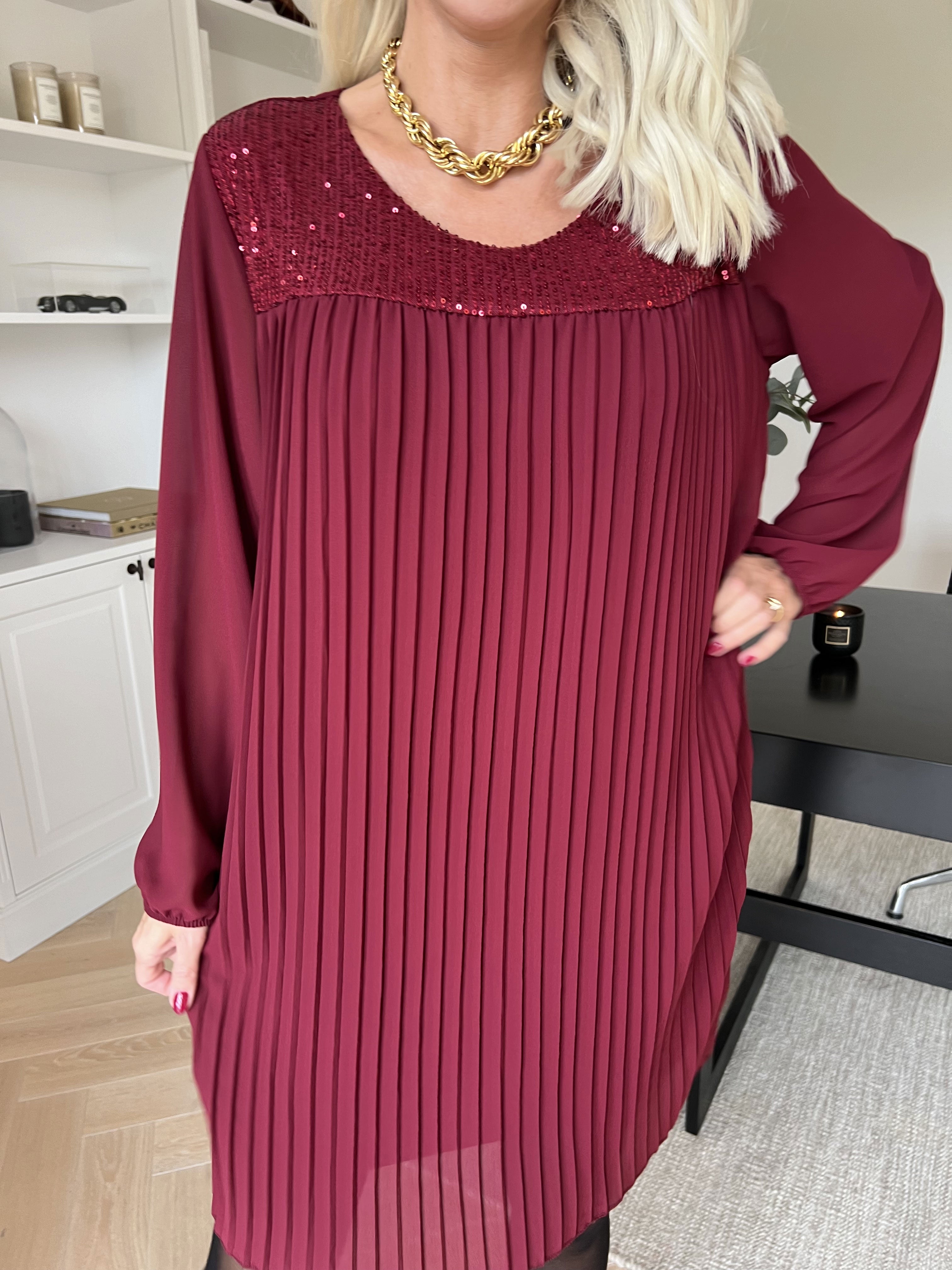 Ulrica - Söt plisserad tunikaklänning med paljetter