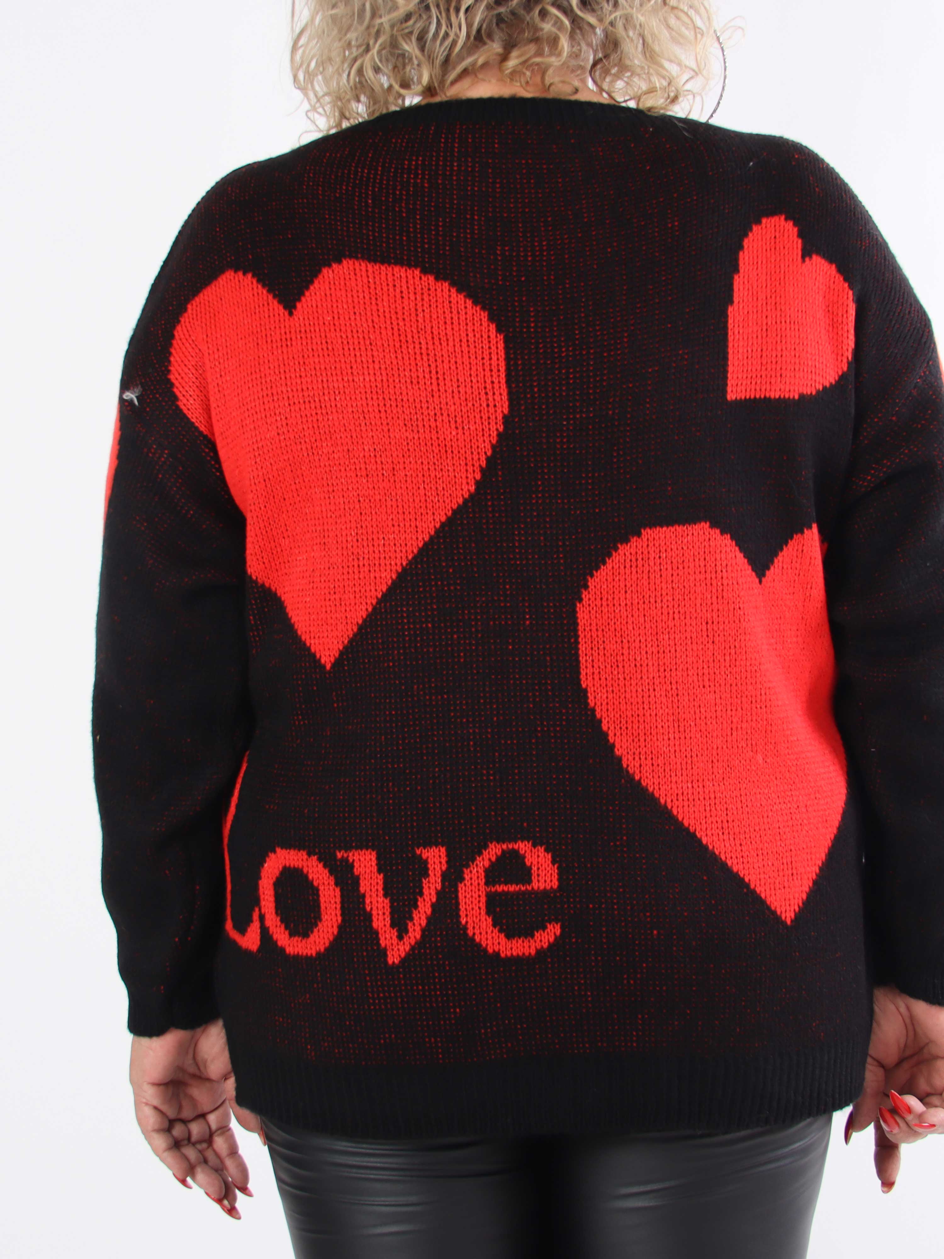 Valeria - Söt stickad tröja i plusstorlek med hjärtan och pärlor