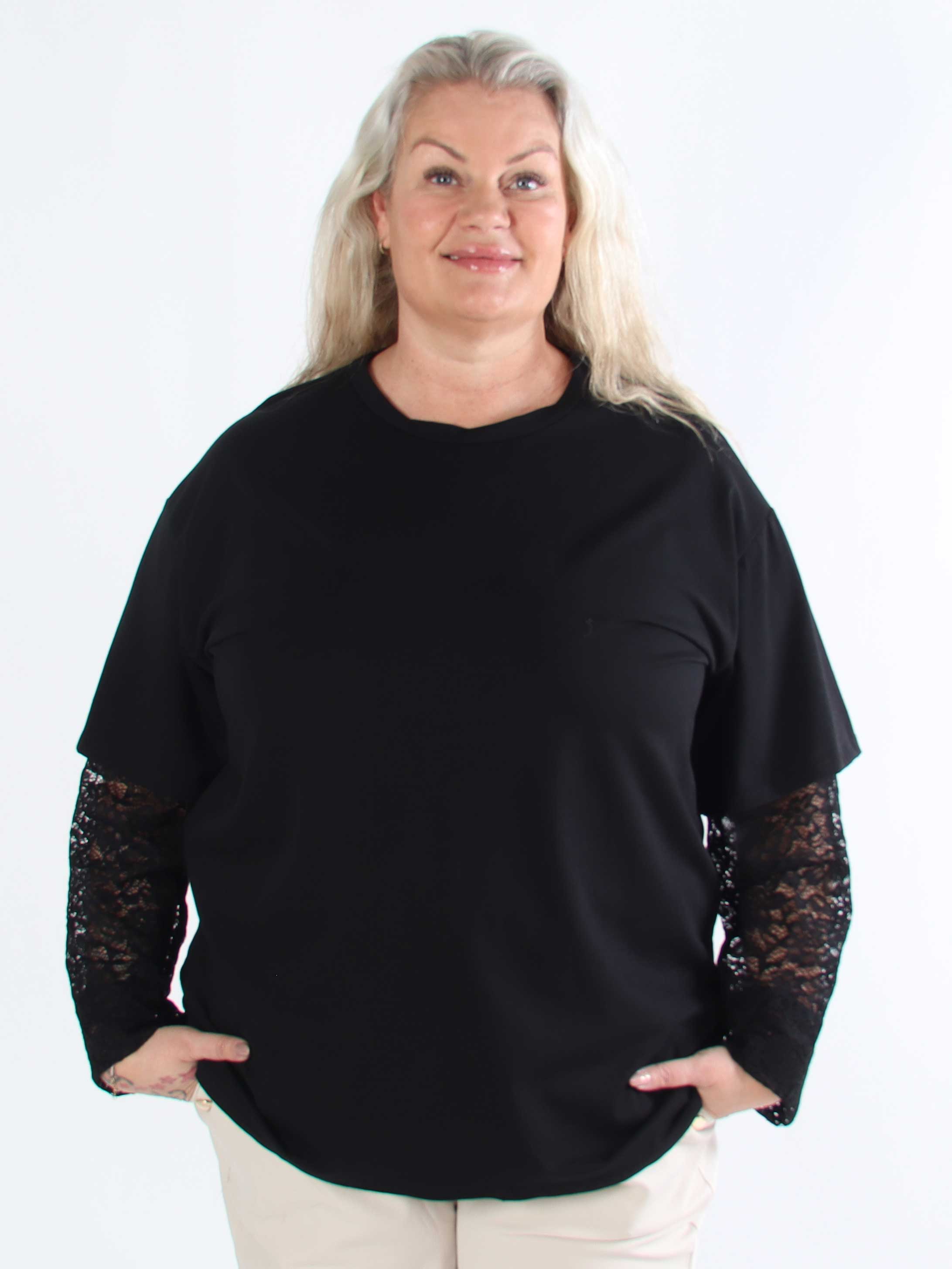 Valerie - T-shirt i bomull med långa ärmar i spets