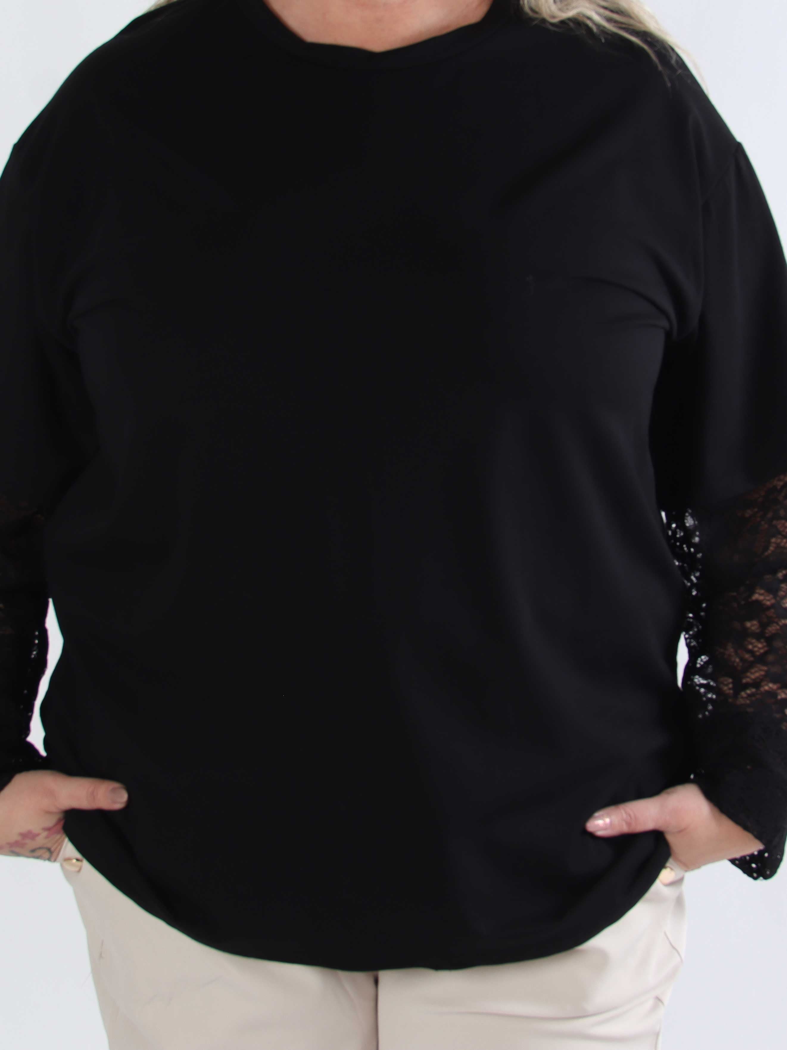 Valerie - T-shirt i bomull med långa ärmar i spets