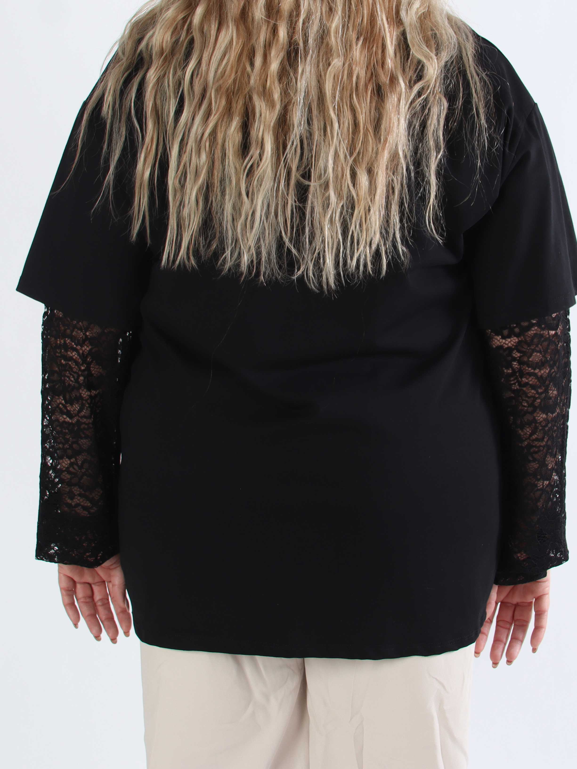 Valerie - T-shirt i bomull med långa ärmar i spets