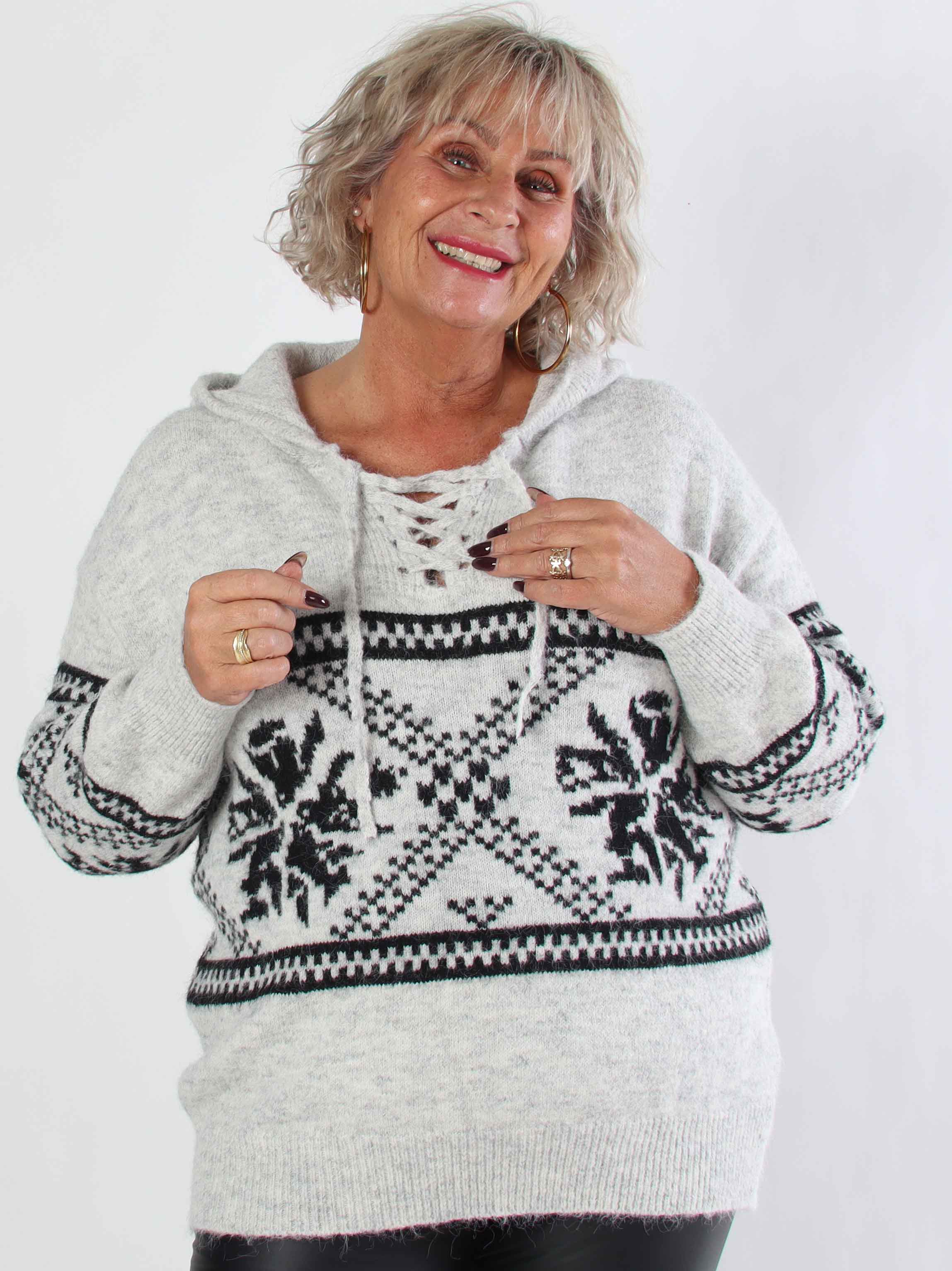 Veni - Hyggelig plus size uldstrik med snøre i udskæringen