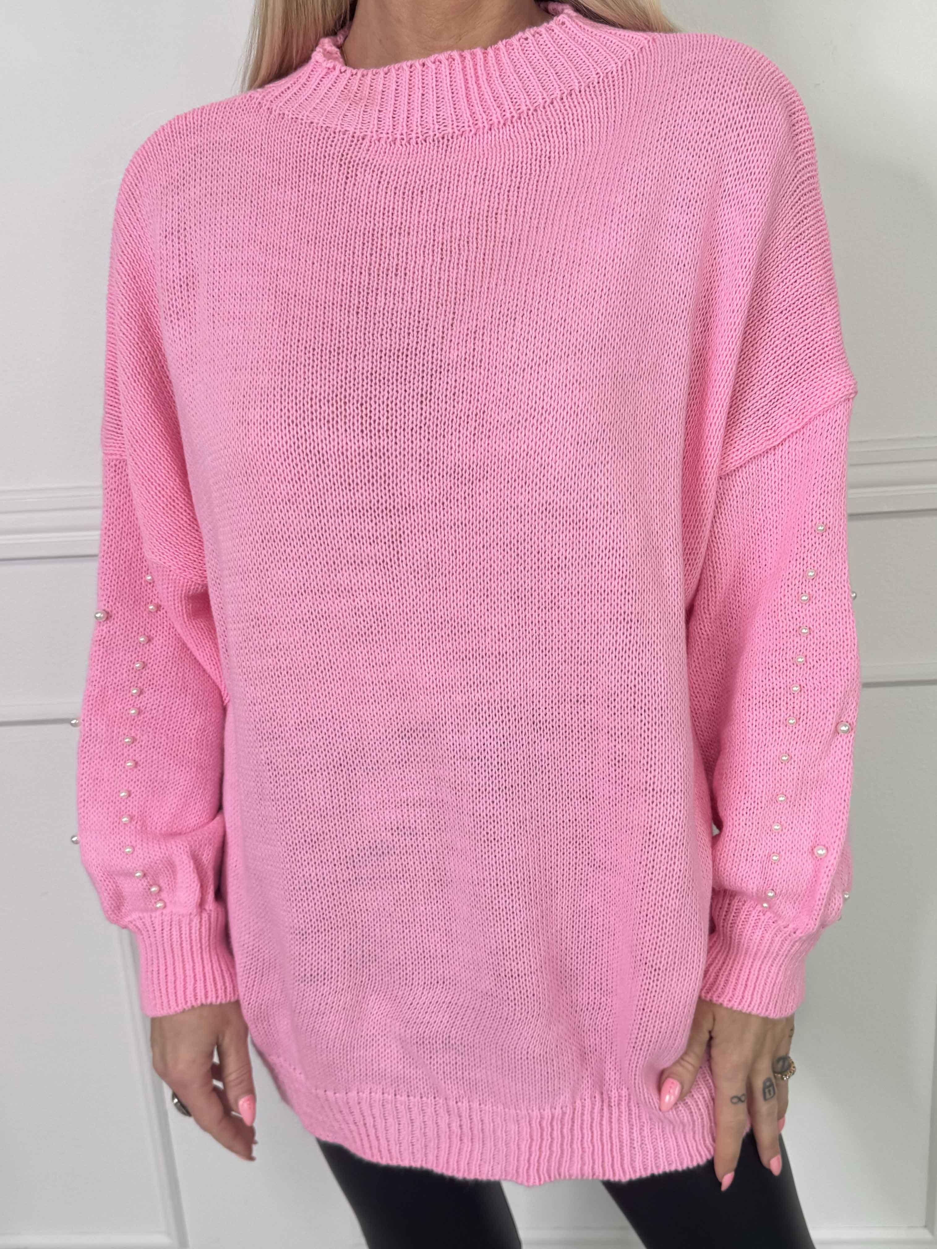 Viviane - Strik detaljeret med hvide perler og ballonærmer