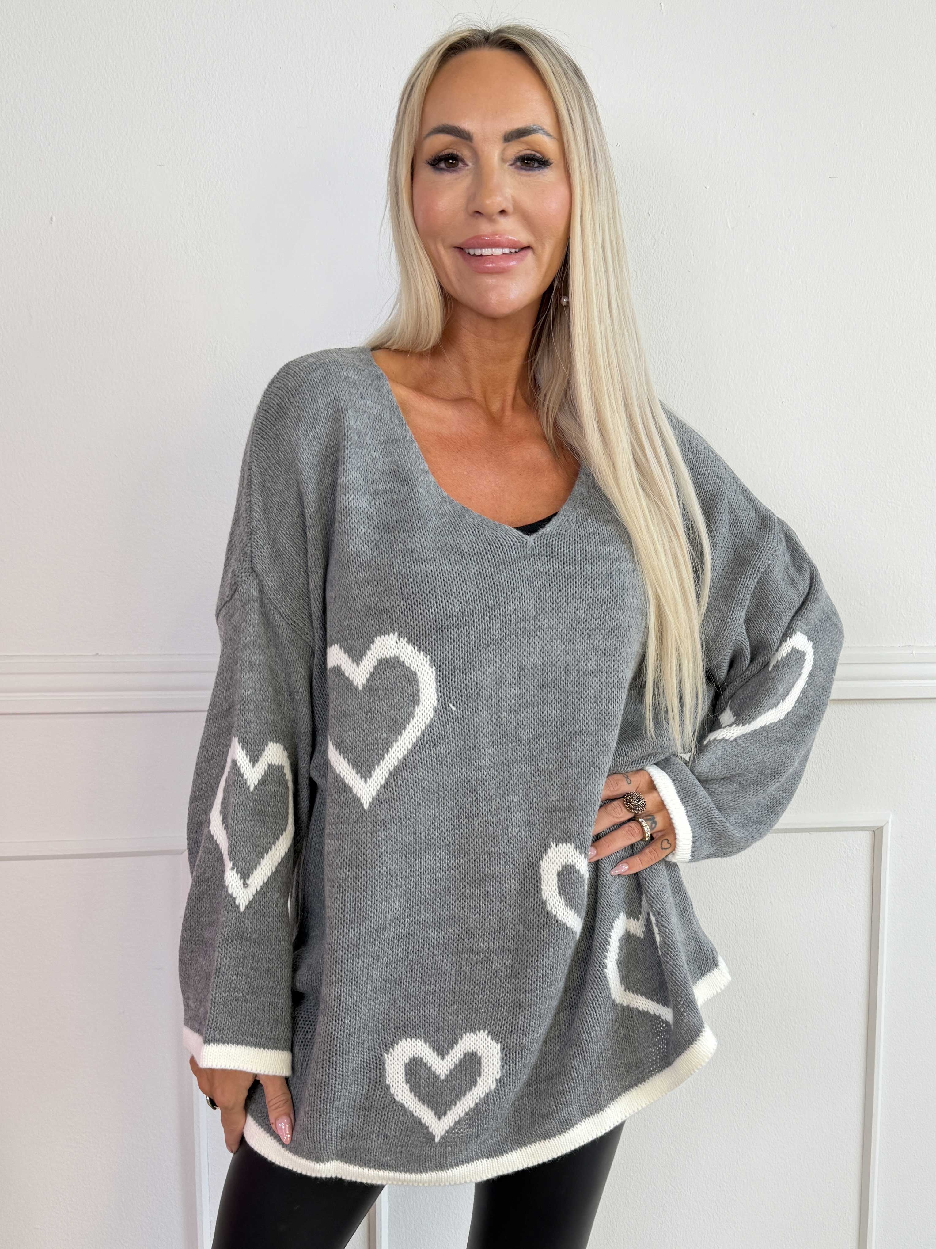 Vivianne - Sød strikbluse med fine hjerter