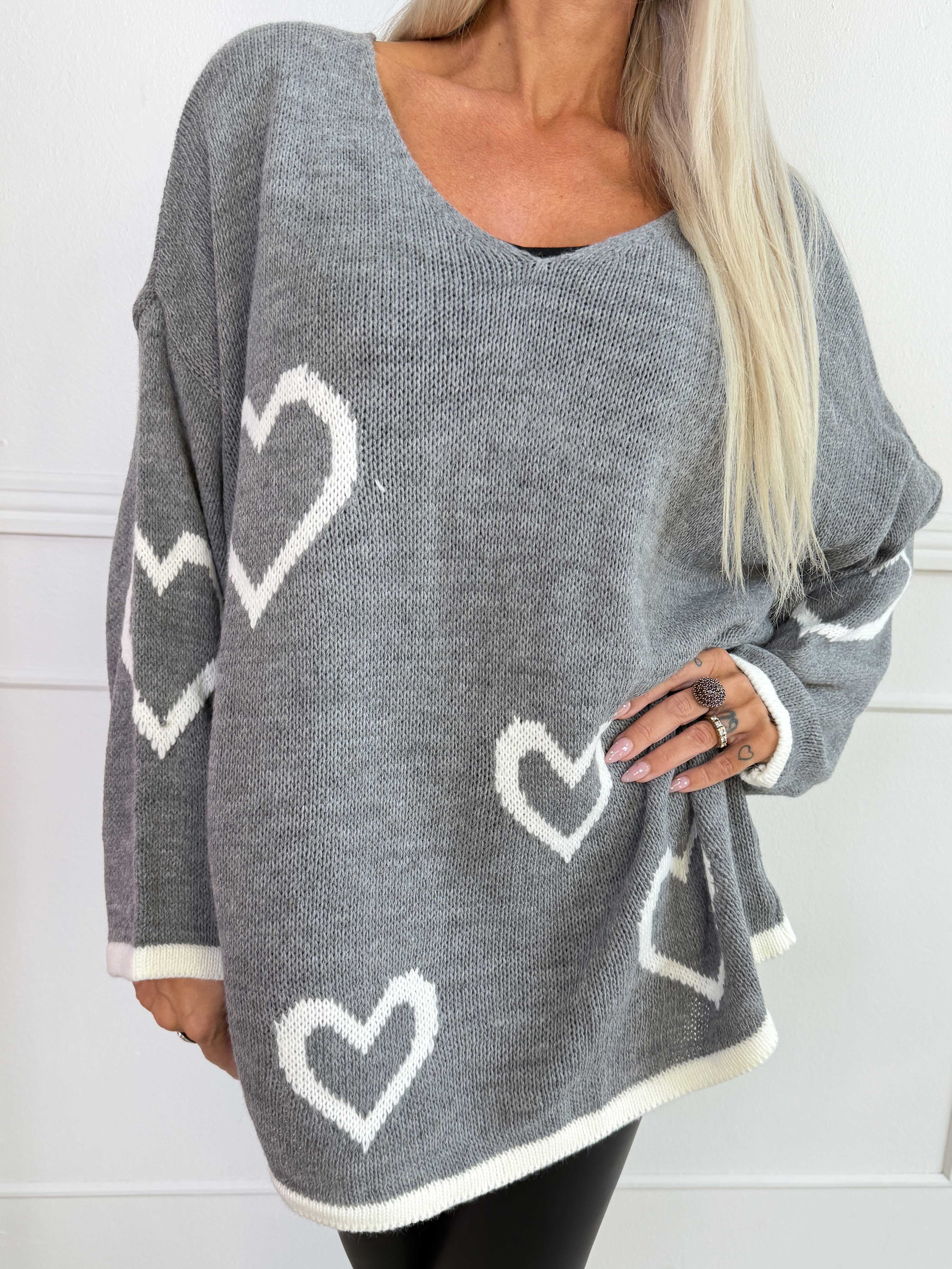 Vivianne - Sød strikbluse med fine hjerter