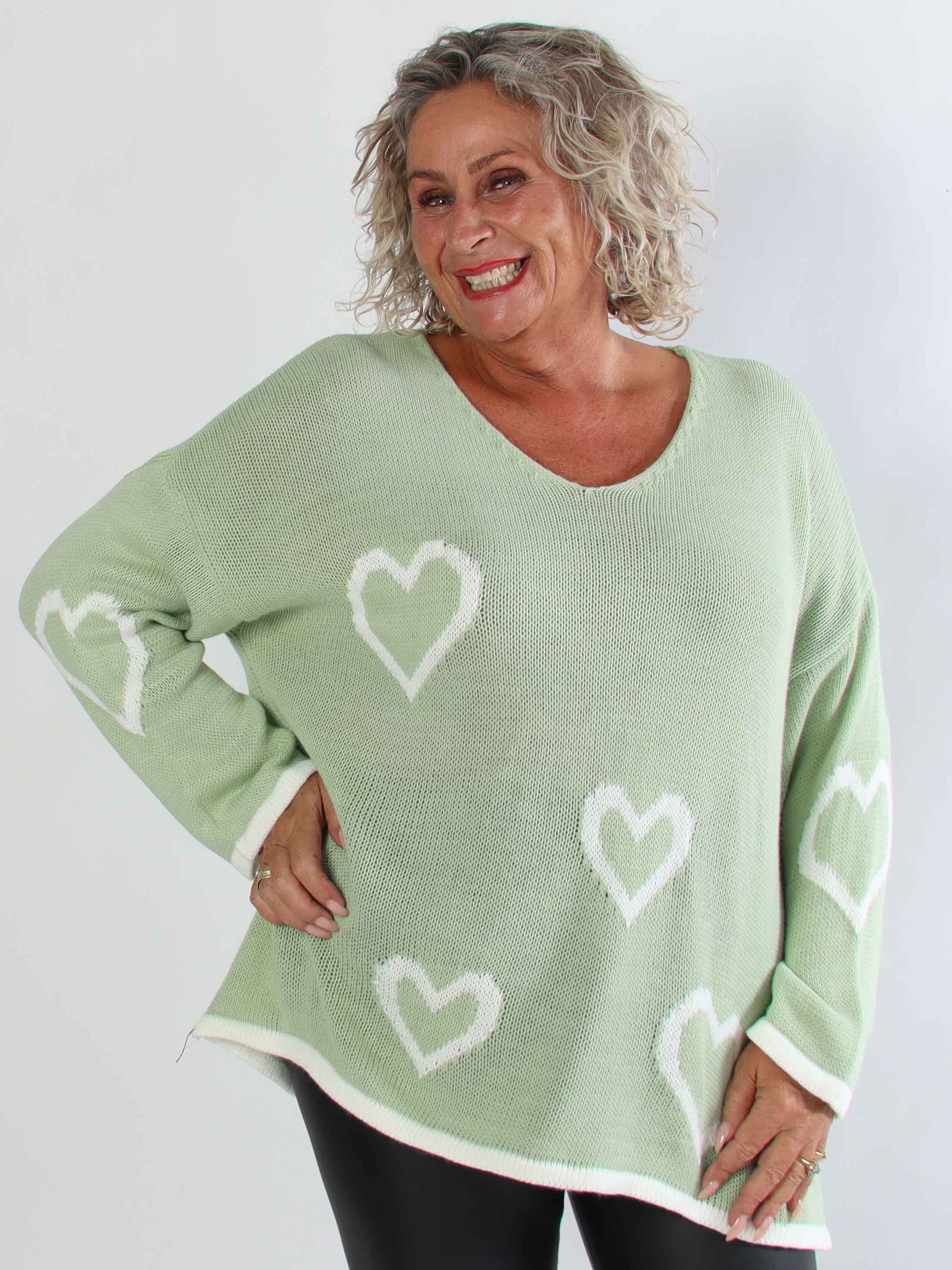 Vivianne - Sød plus size strikbluse med fine hjerter