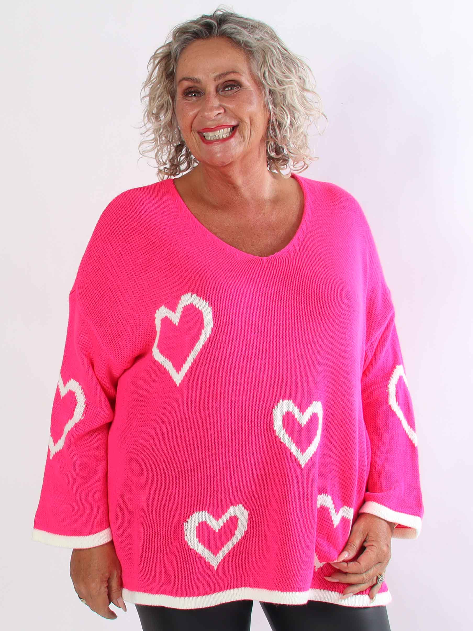 Vivianne - Sød plus size strikbluse med fine hjerter