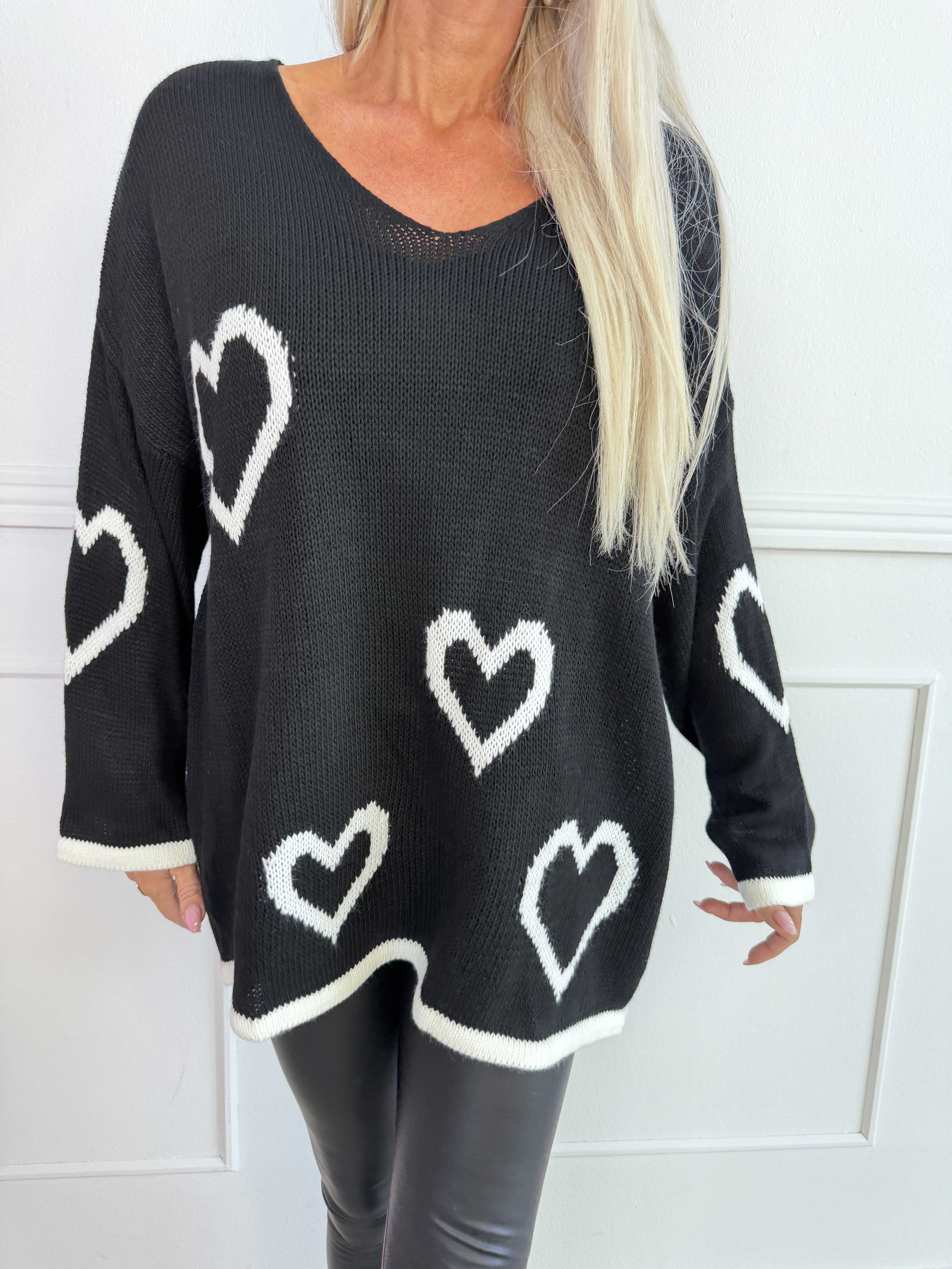 Vivianne - Sød strikbluse med fine hjerter