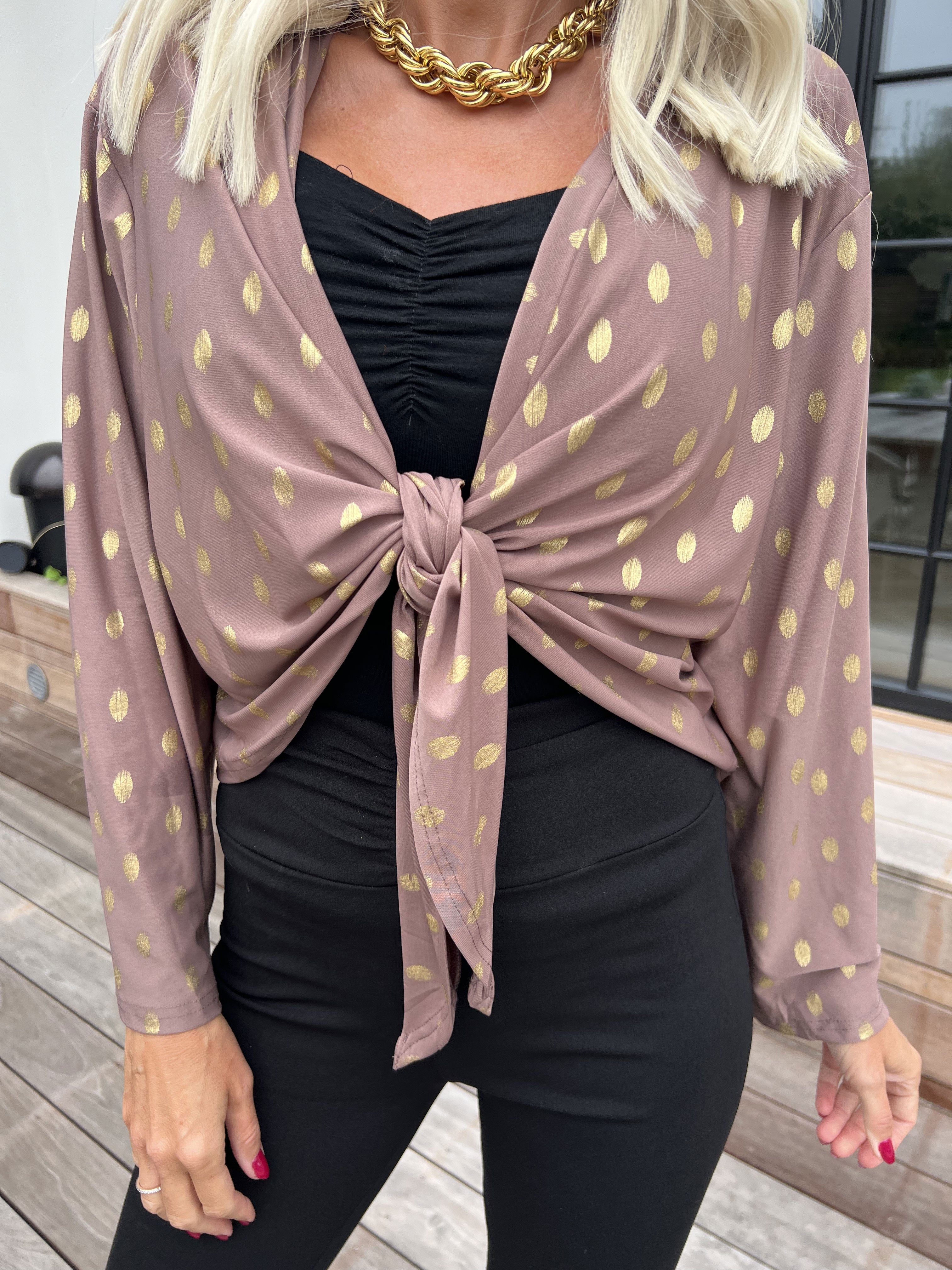 Werena Dot - Kort elastisk kofta med guldfärgade prickar