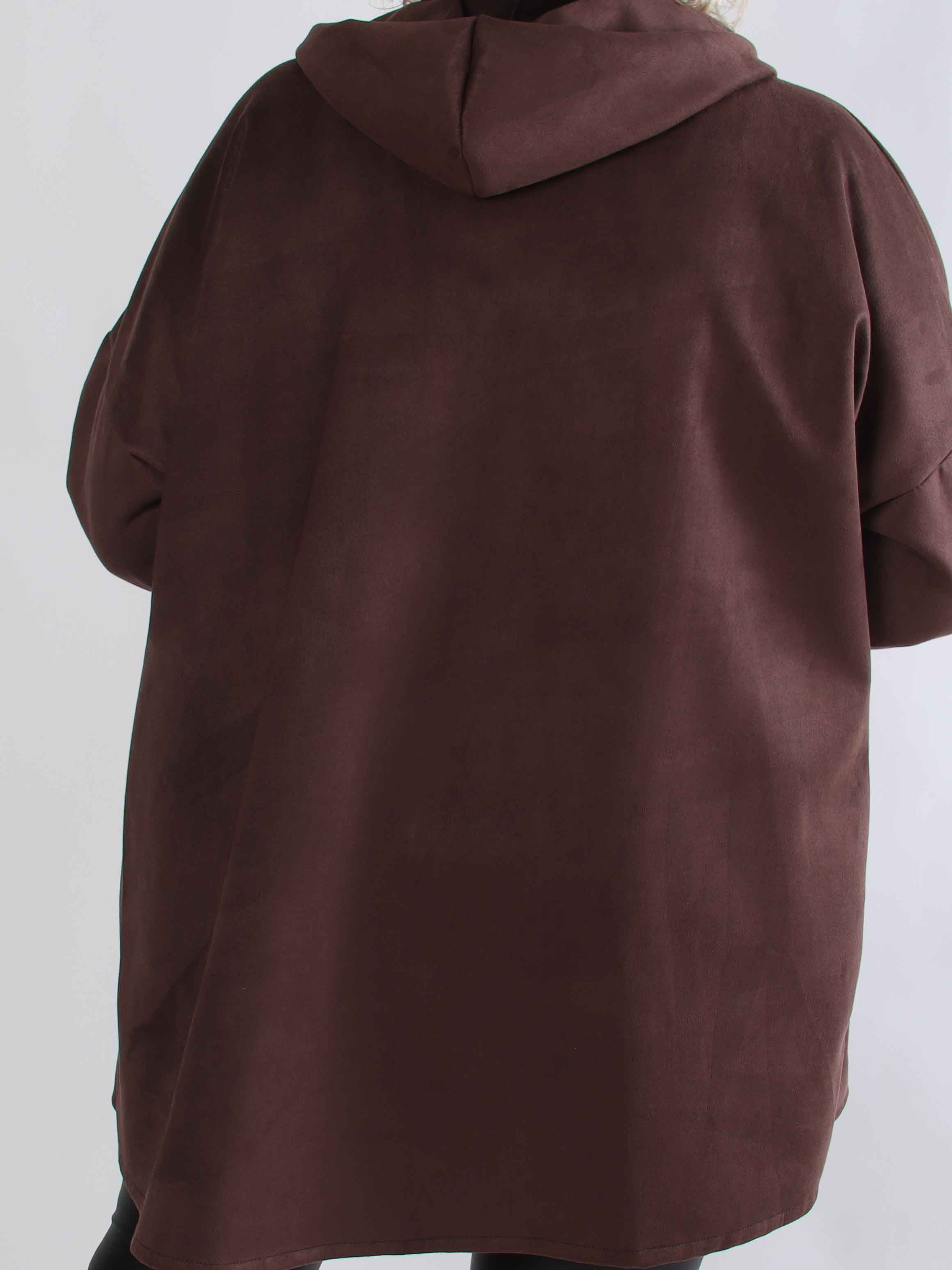 Abbelin - Plus size hættetrøje i blødt ruskindslook med guldmærke i siden