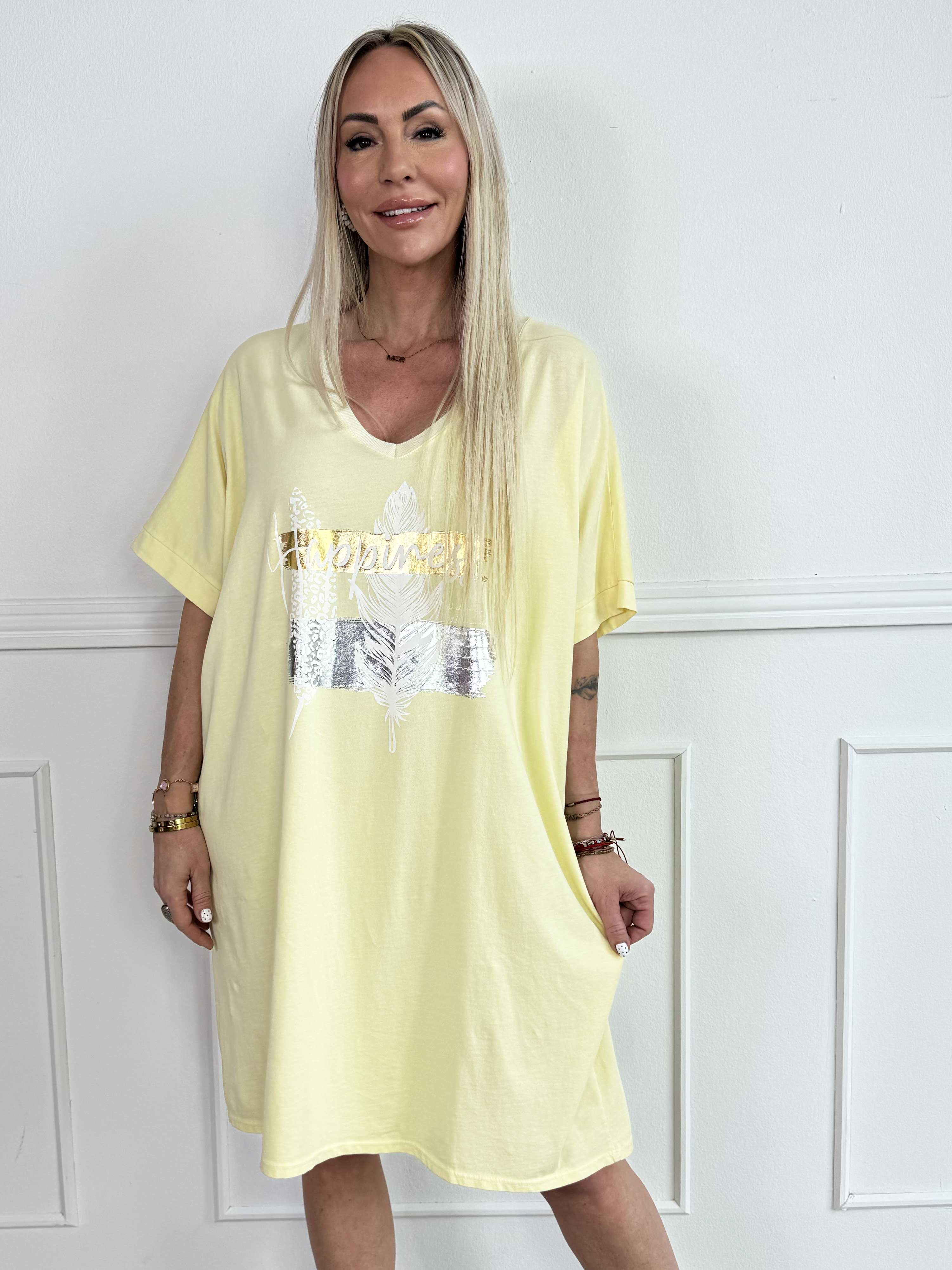 Alana - T-shirtkjole i bomuld med fejrmotiver foran
