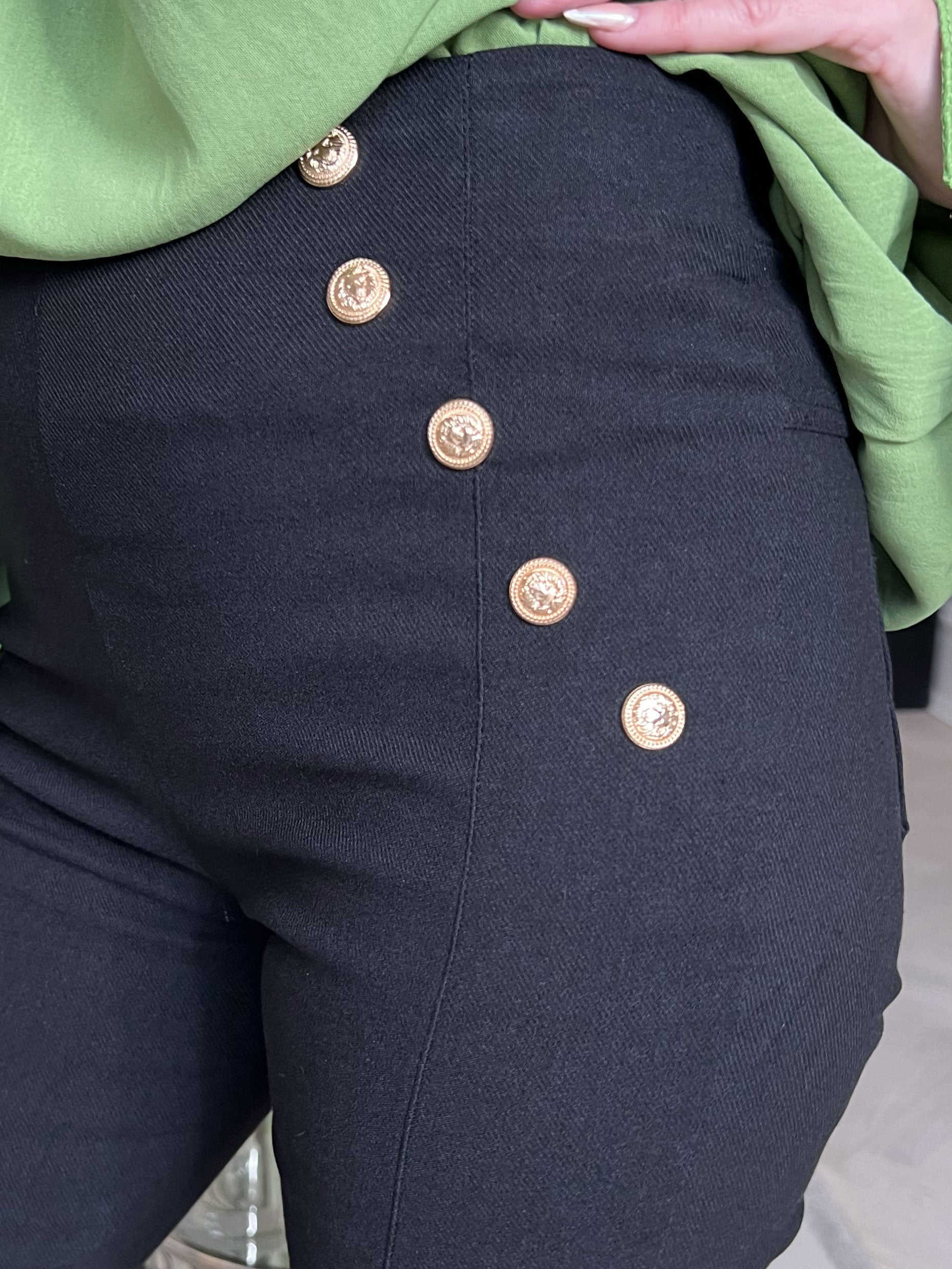 Anemone - Svarta leggings med guldknappar - Black