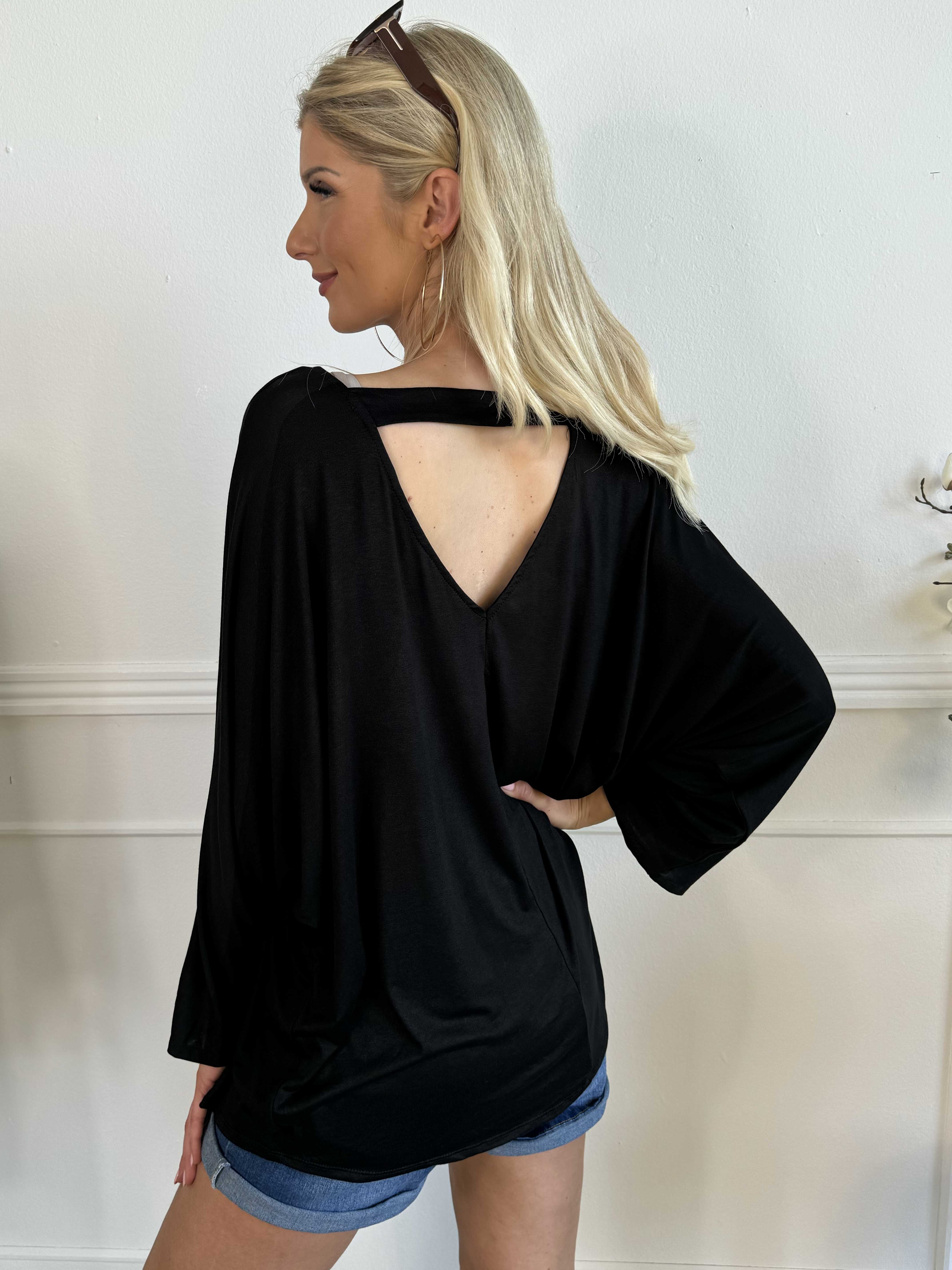 Augustine - Blus i stretchigt tyg med fladdermusärmar