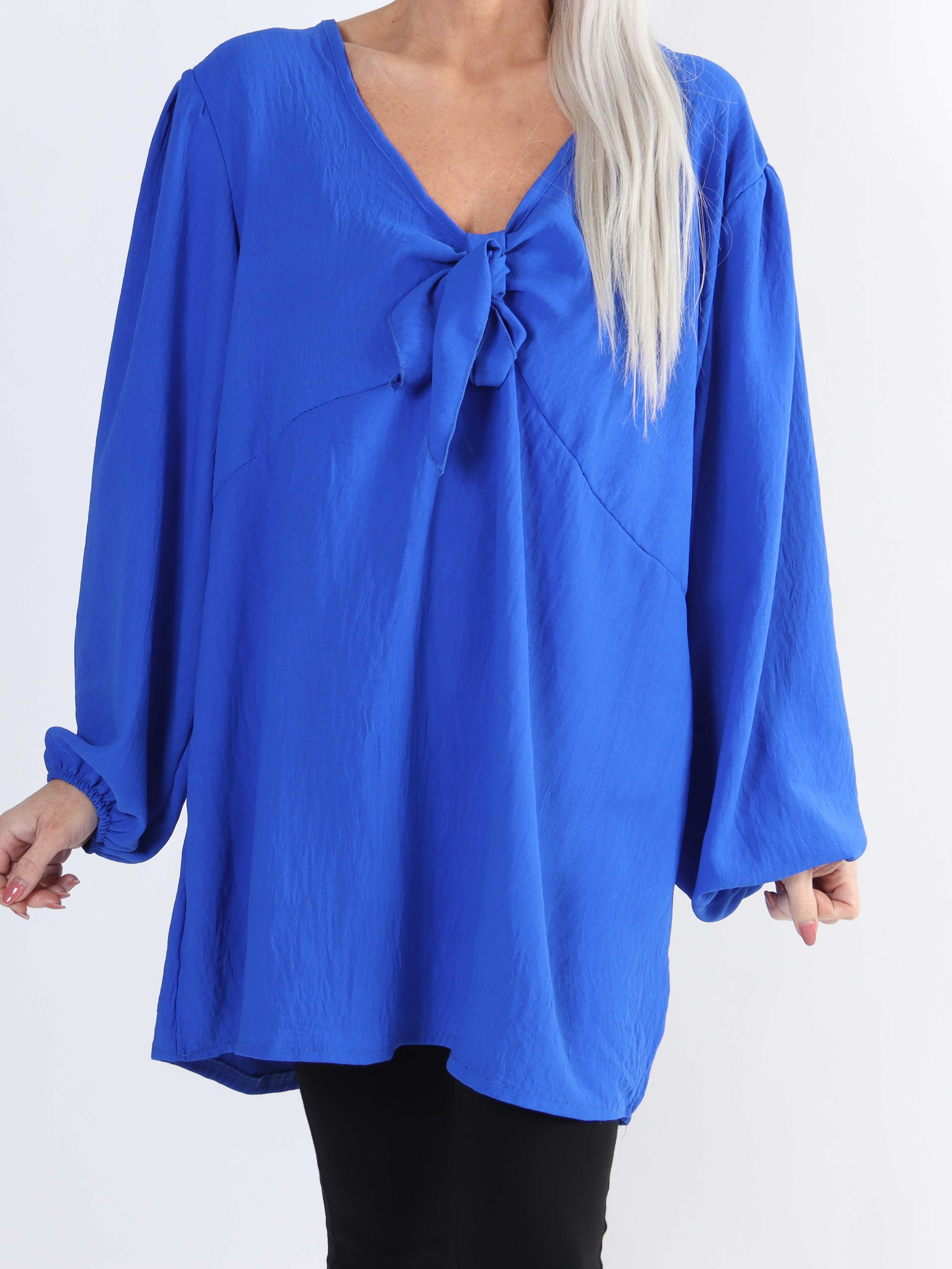 Cassandra - Söt tunika i stor storlek med rosett på bröstet - Plum