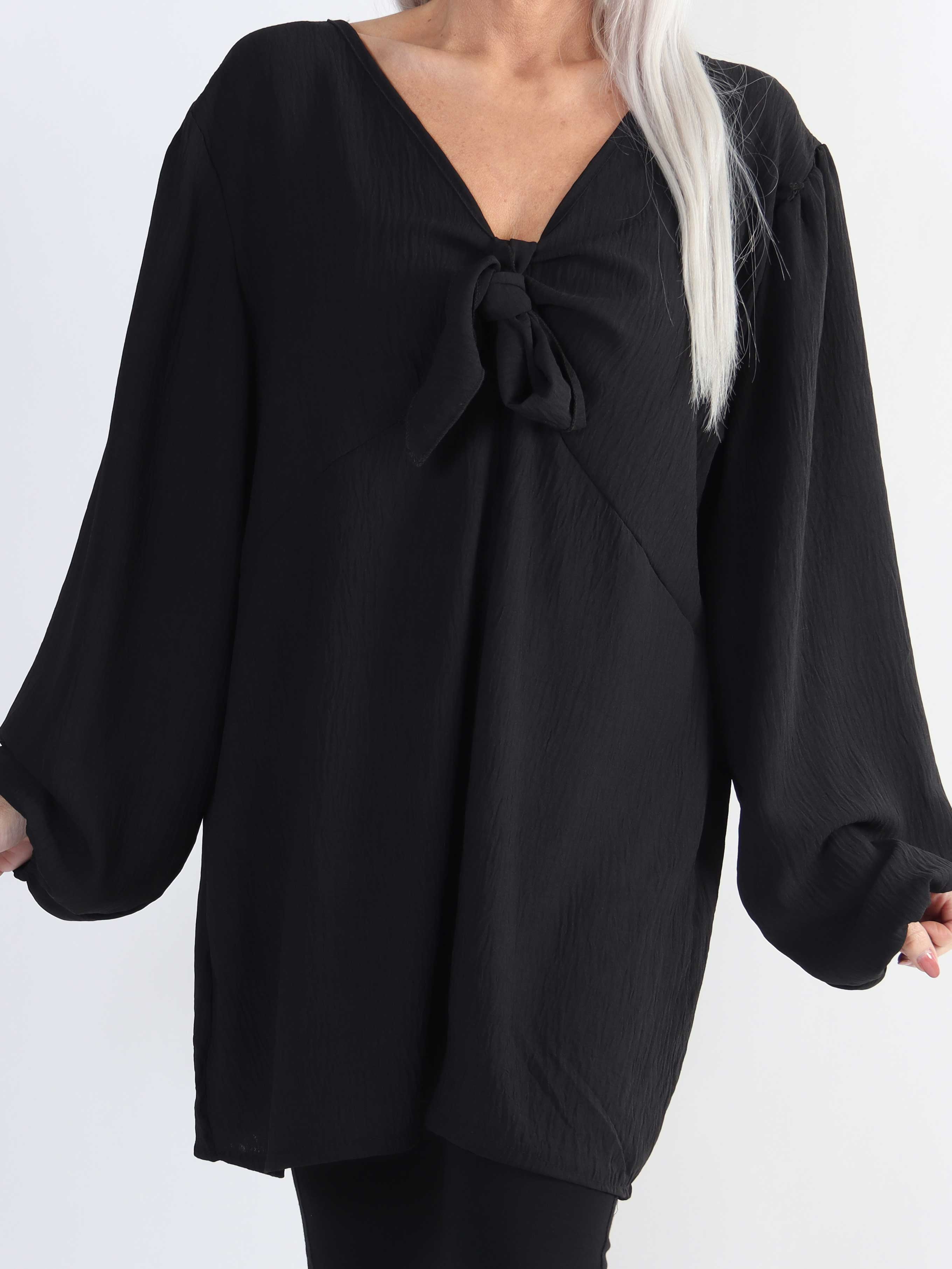 Cassandra - Söt tunika i stor storlek med rosett på bröstet