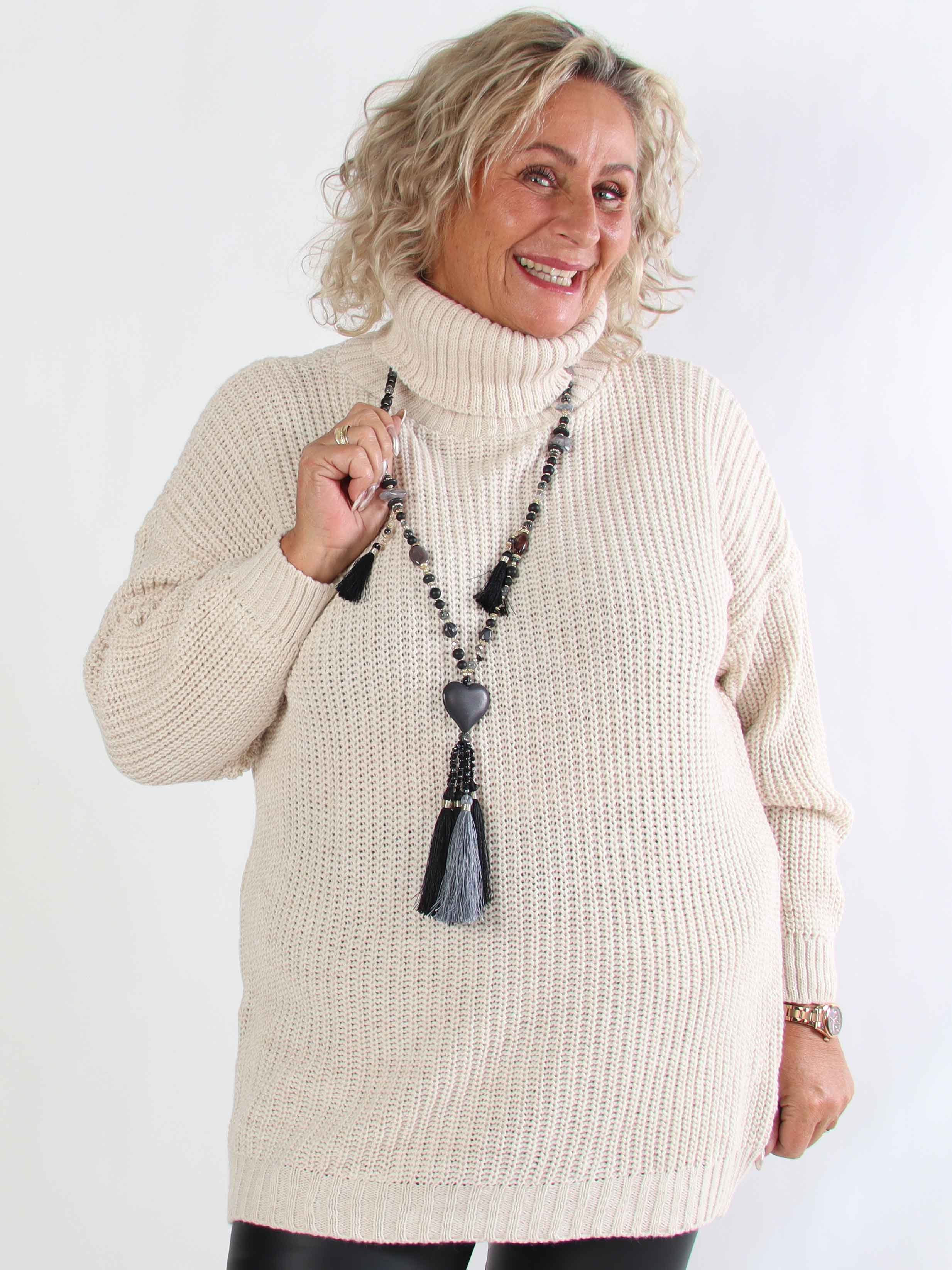 Cindy - Enfärgad mysig stickad plus size tröja med polokrage