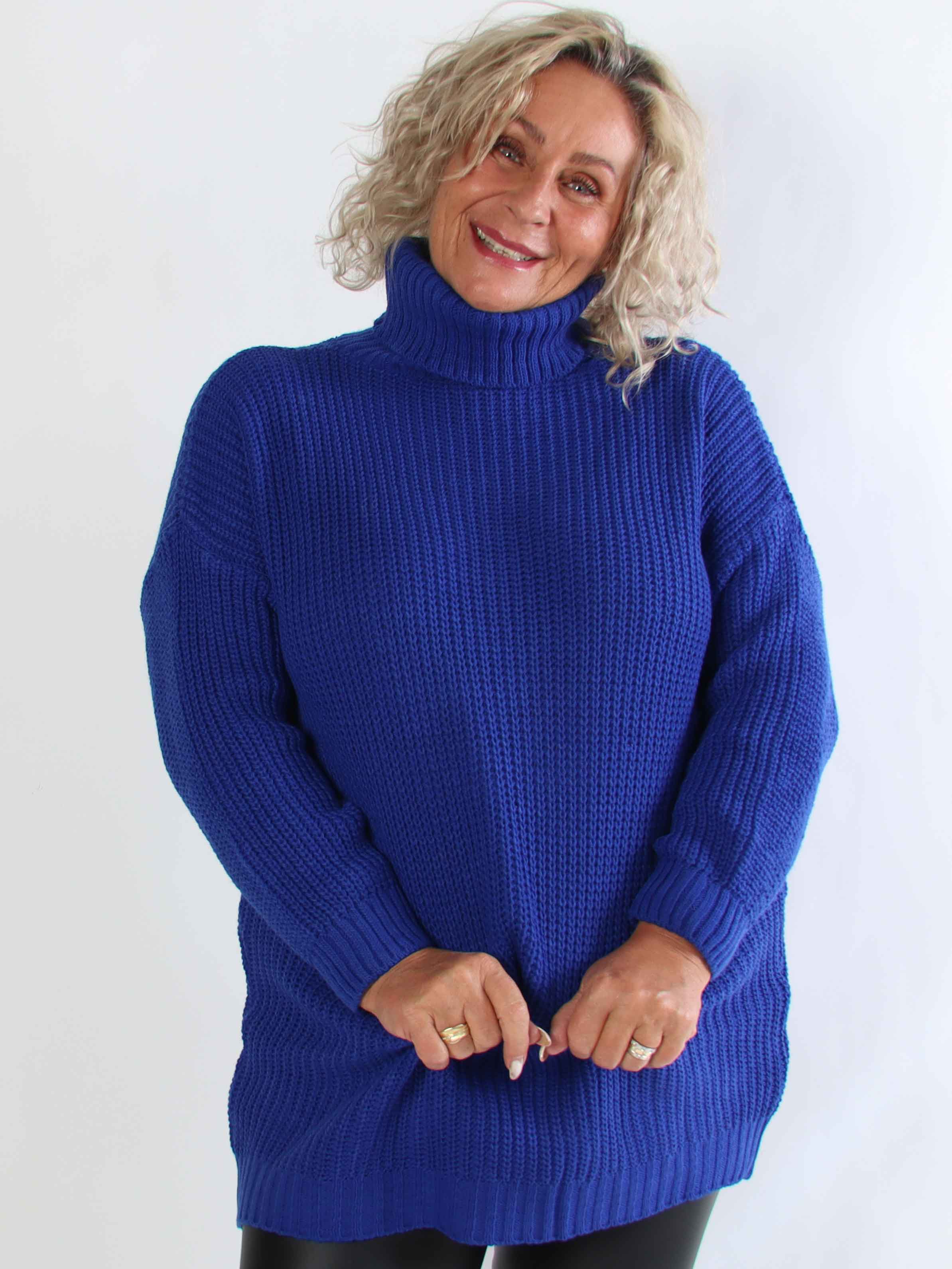 Cindy - Enfärgad mysig stickad plus size tröja med polokrage