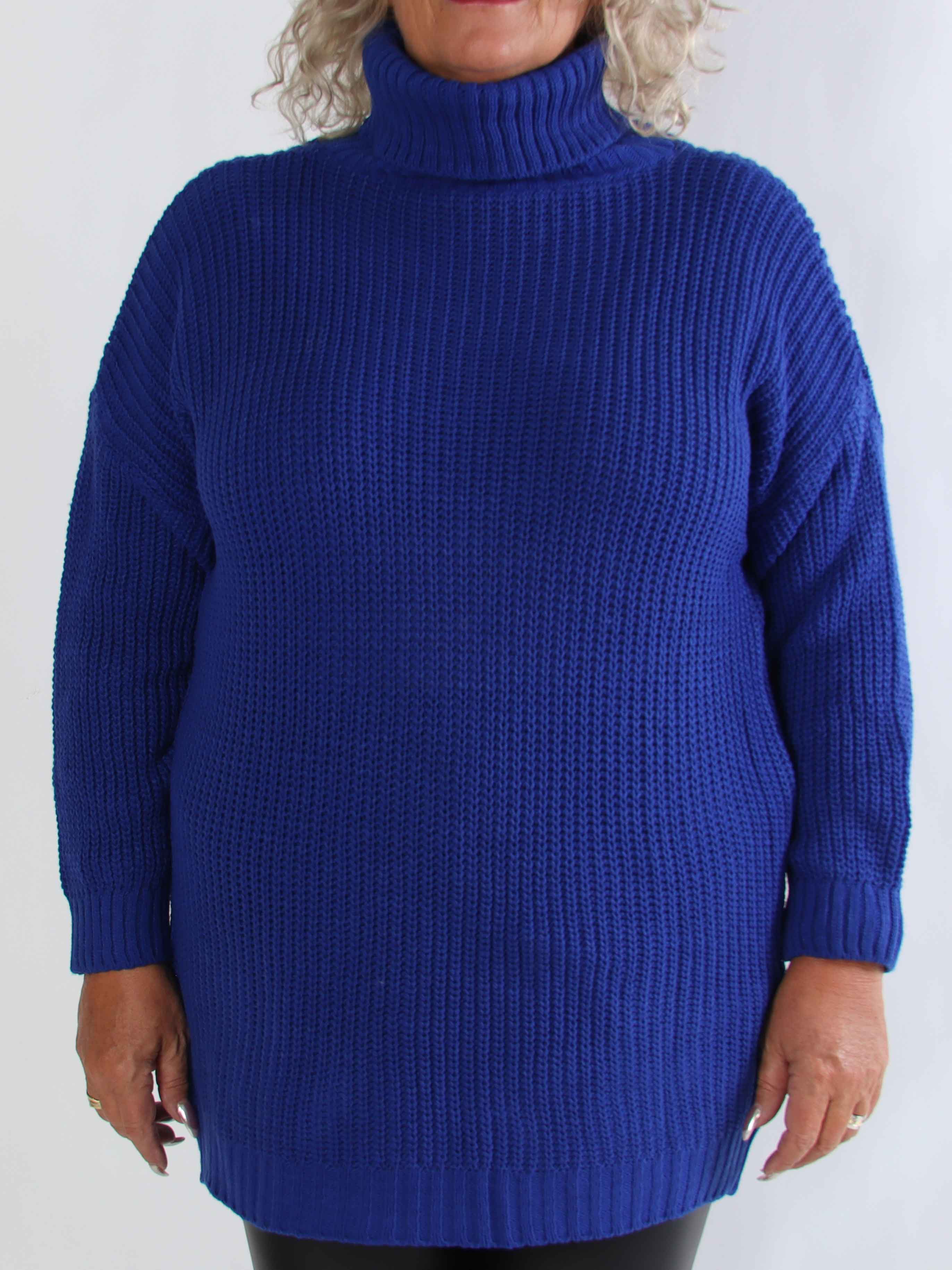 Cindy - Enfärgad mysig stickad plus size tröja med polokrage