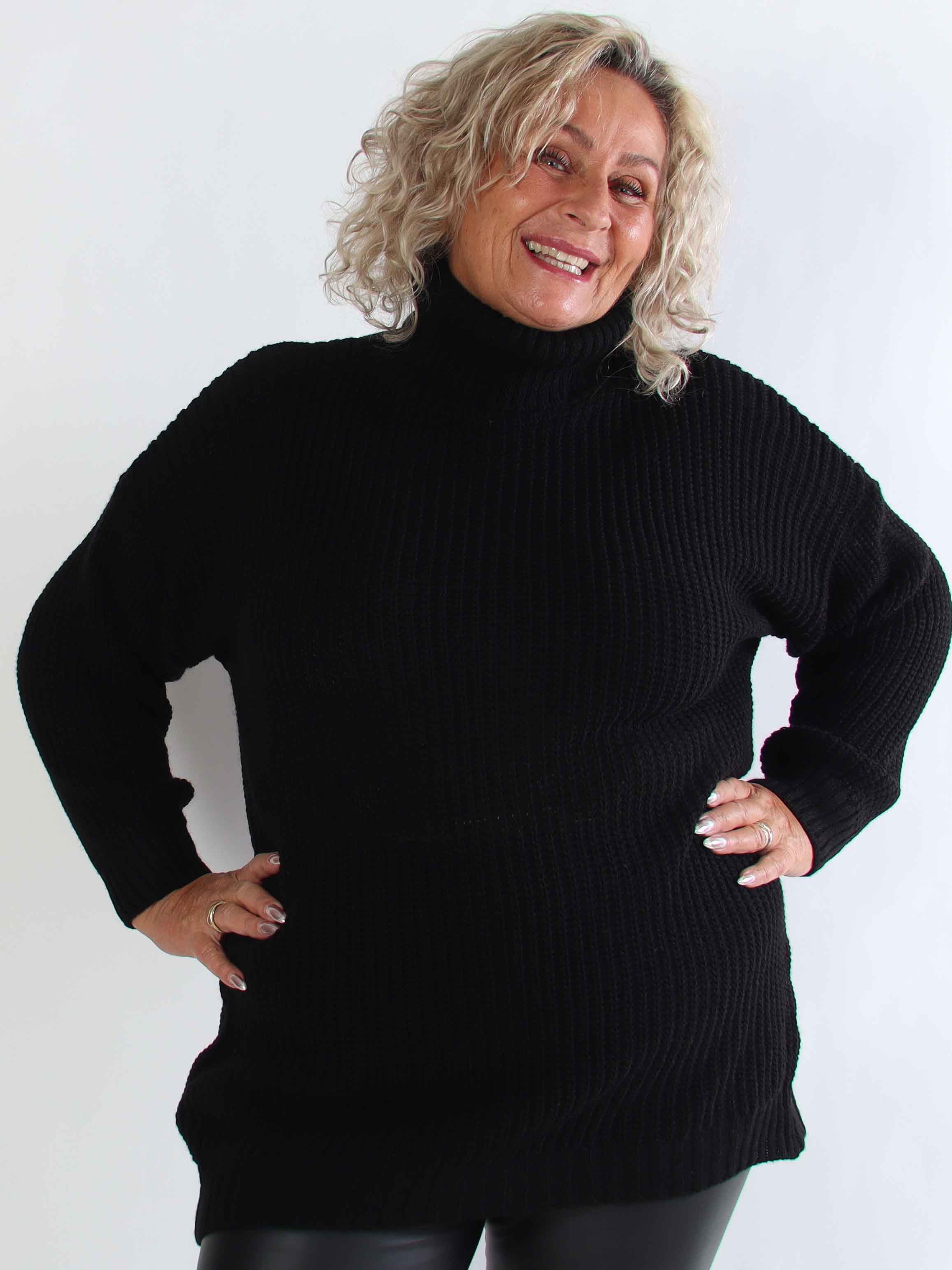 Cindy - Enfärgad mysig stickad plus size tröja med polokrage