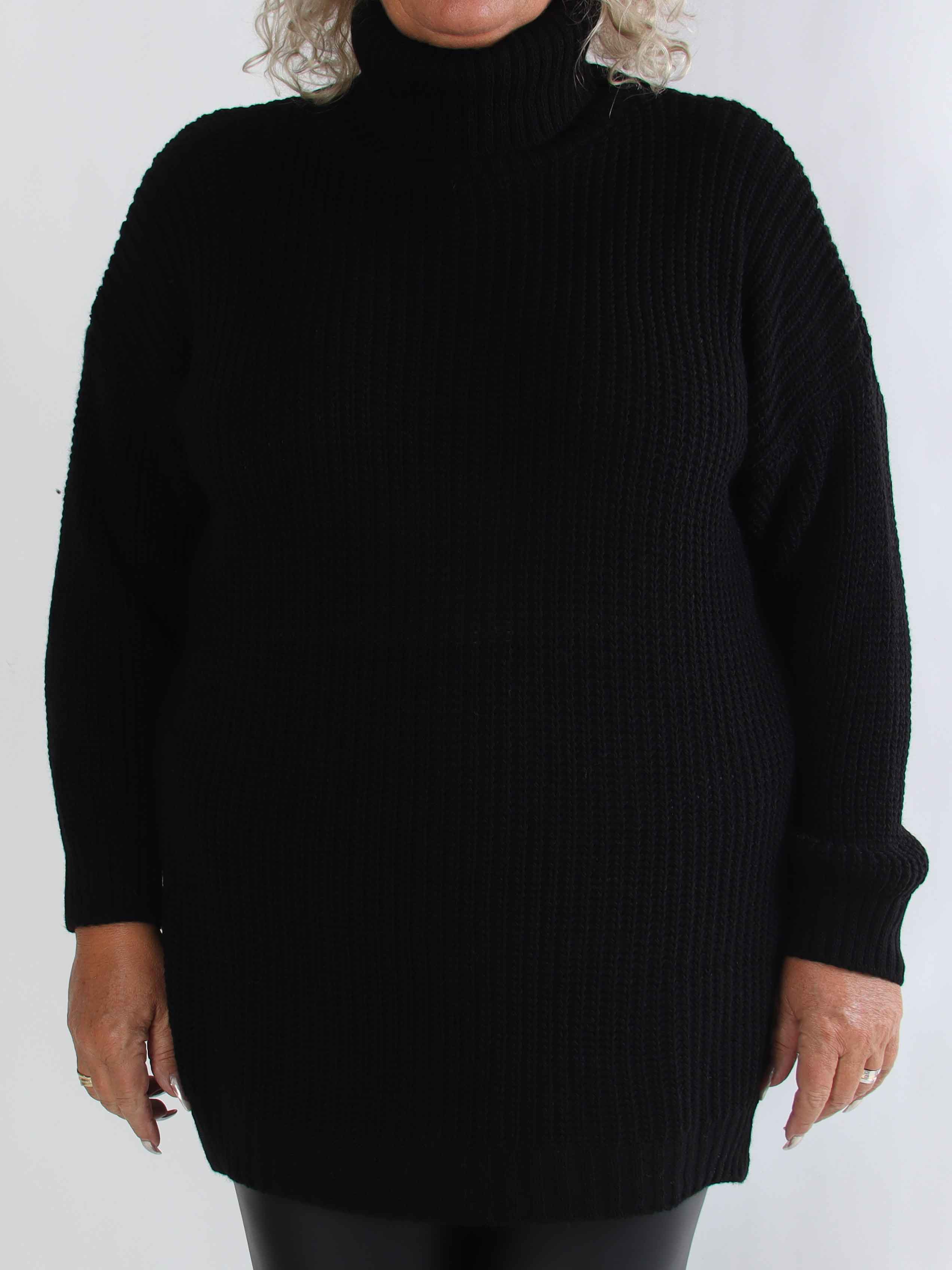 Cindy - Enfärgad mysig stickad plus size tröja med polokrage