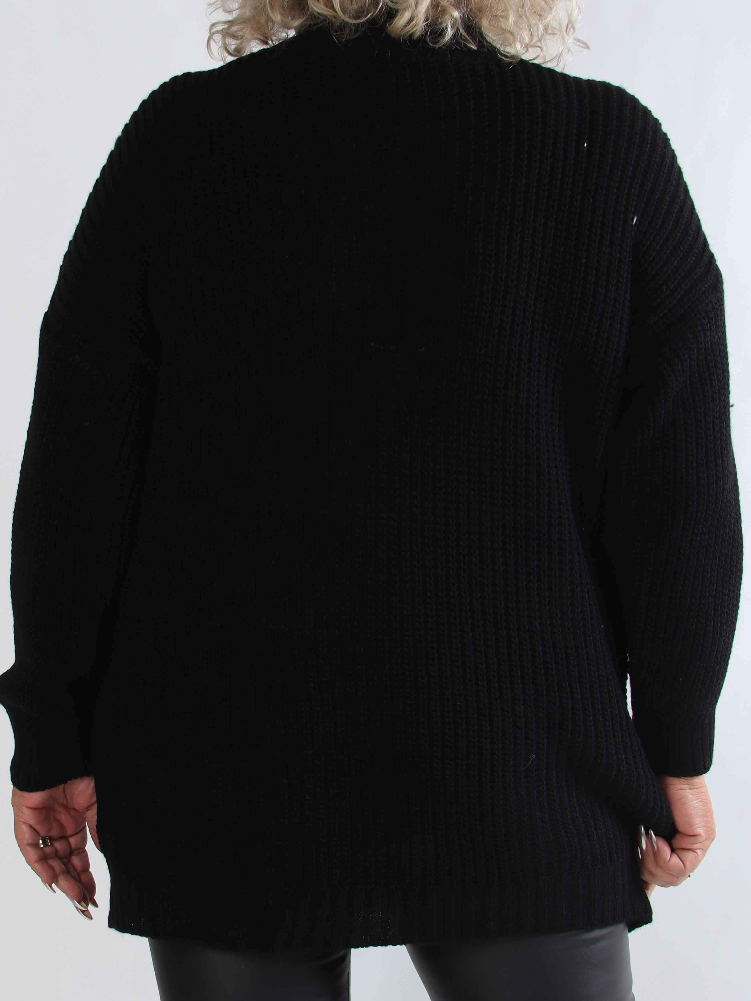 Cindy - Enfärgad mysig stickad plus size tröja med polokrage